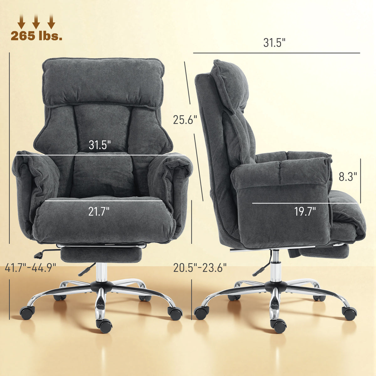Executive Office Chair, Reclining Computer Chair with Footrest, High Back, Headrest, Adjustable Height, Dark Gray