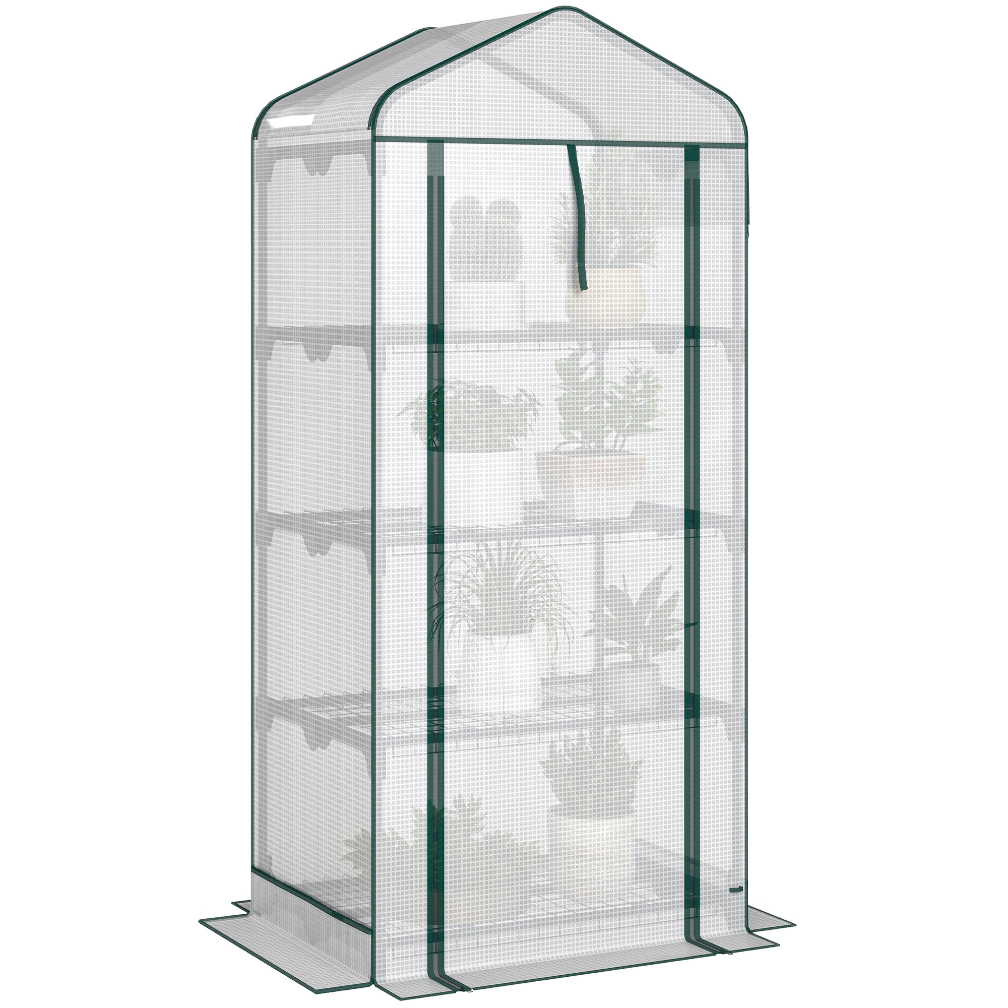 Mini Greenhouse with Screen Roof, 4 Tier Portable Small Greenhouse with High Strength PE Cover, White - White