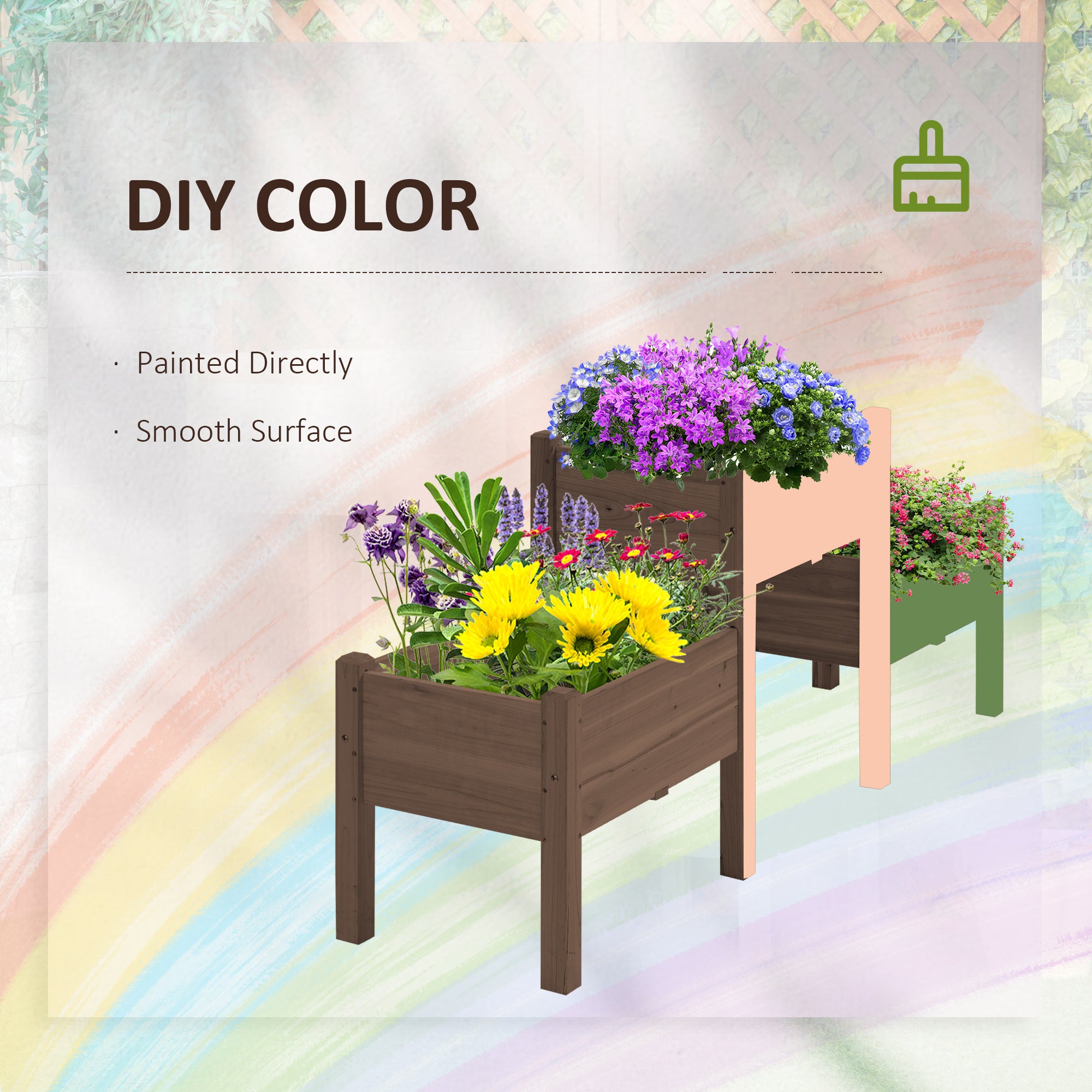 73" x 18" x 32" 3 Tier Raised Garden Bed w/ Three Elevated Planter Box for Vegetables, Herb and Flowers, Coffee - Coffee - Image 5