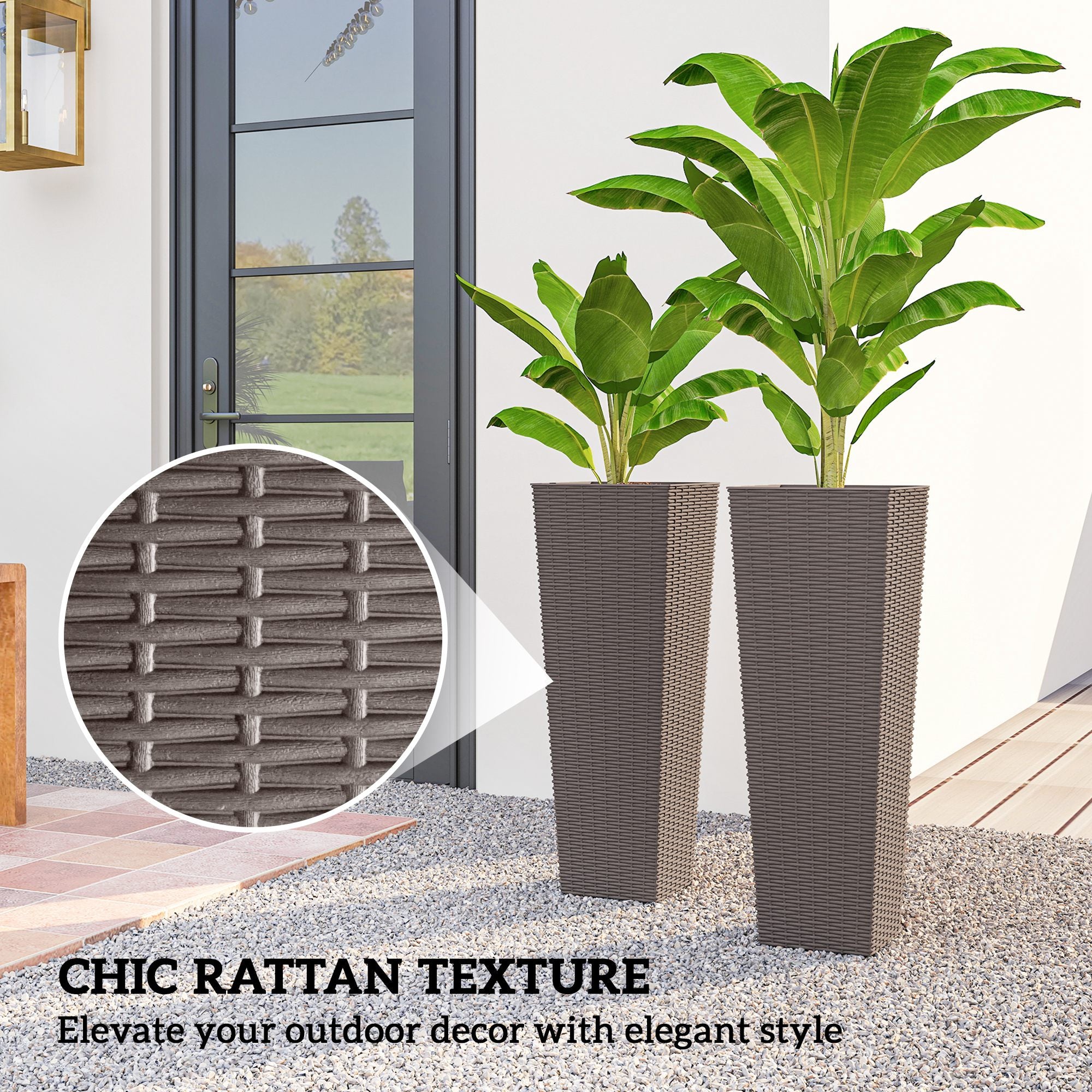 32 Inch Tall Planters for Outdoor Plants, Set of 2 Plastic Flower Pots with Drainage Holes, Brown - Brown - Image 5