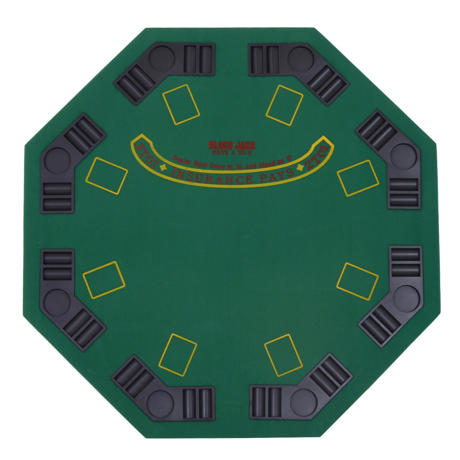 Poker Table Foldable, 47" Octagon Blackjack Poker Game Table for 8 Players with Cup Holders and Chips Tray, Green Felt
