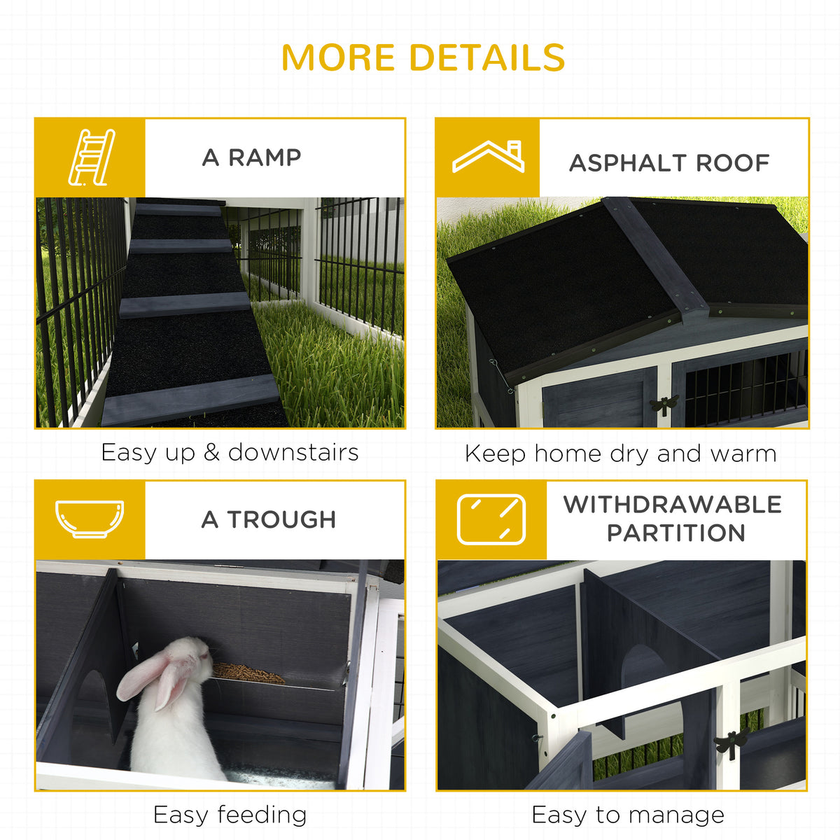 2 Level 59" Outdoor Rabbit Hutch with Openable Top, Dark Gray