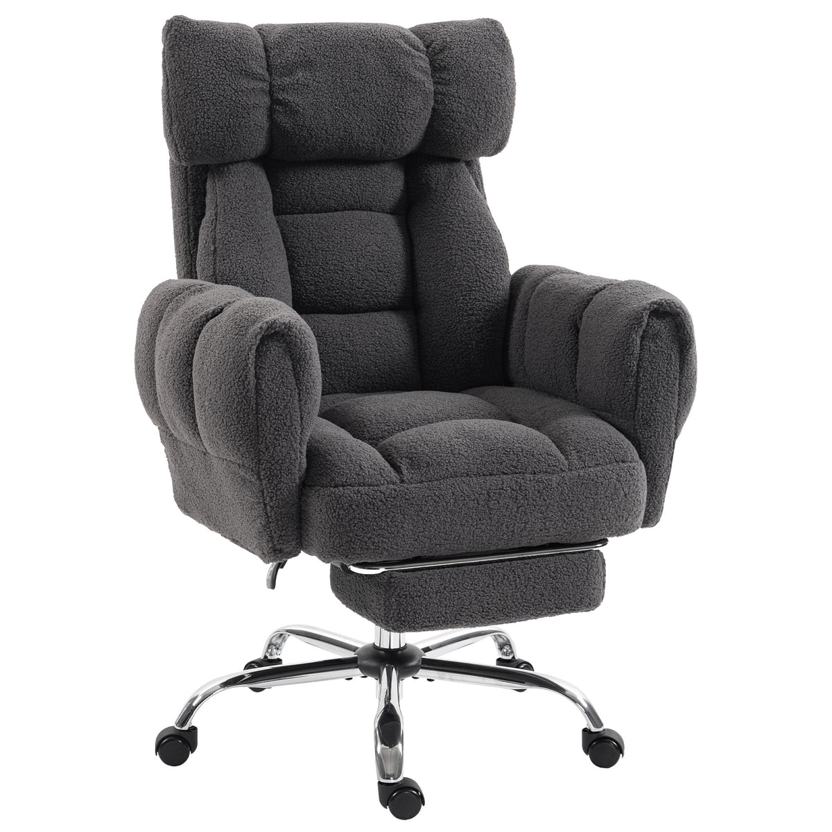 Criss Cross Office Chair with Flip-Up Armrests, Reclining Desk Chair with Wide Seat, Footrest, Wheels, Dark Gray
