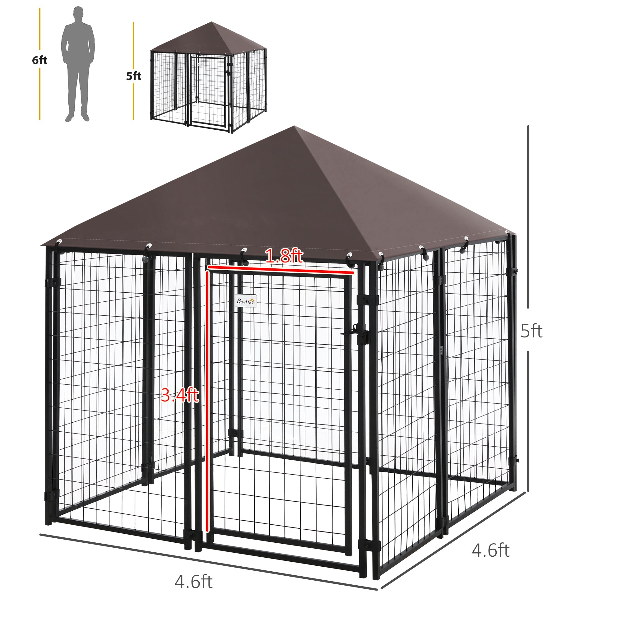 4.6' x 4.6' x 5' Outdoor Dog Kennel, Welded Wire Heavy Duty Dog Run, Dog Kennel Outside with Waterproof & UV Resistant Cover, for S&M Dogs, Black - Black - Image 3