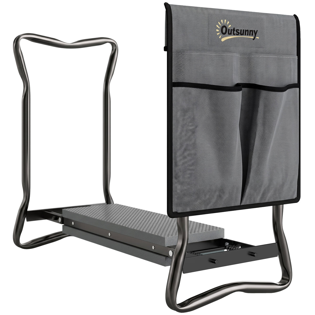 2-In-1 Garden Kneeler and Seat, Heavy Duty Foldable Garden Stool with Soft EVA Pad and Tool Pouch, Gray