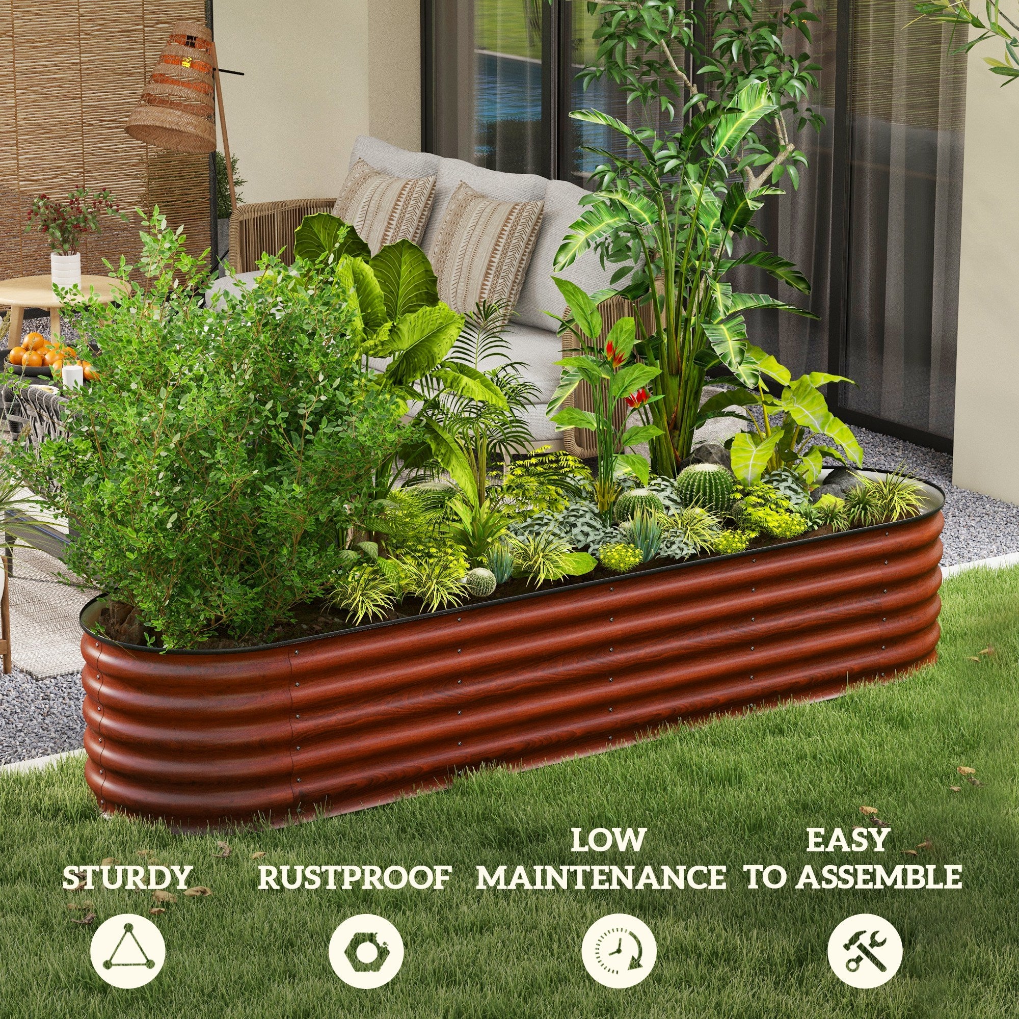 7.9' x 2' x 1.4' Galvanized Raised Garden Bed Kit, Metal Planter Box with Safety Edging, Brown - Brown - Image 7