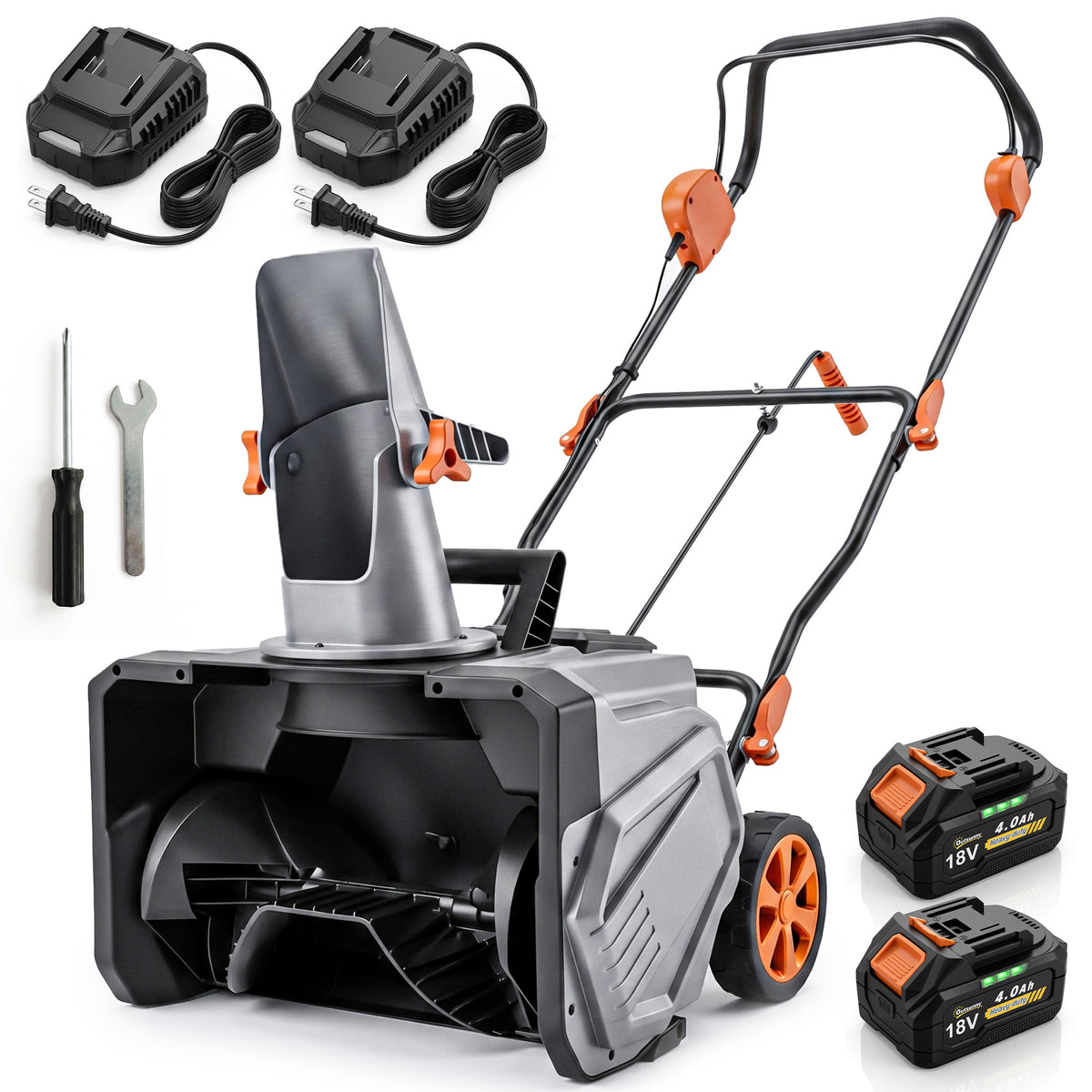 40V 18" Cordless Snow Blower with PU Auger, 1400W Brushless Motor, 12" Depth, Two 4.0Ah Batteries & Fast Charger
