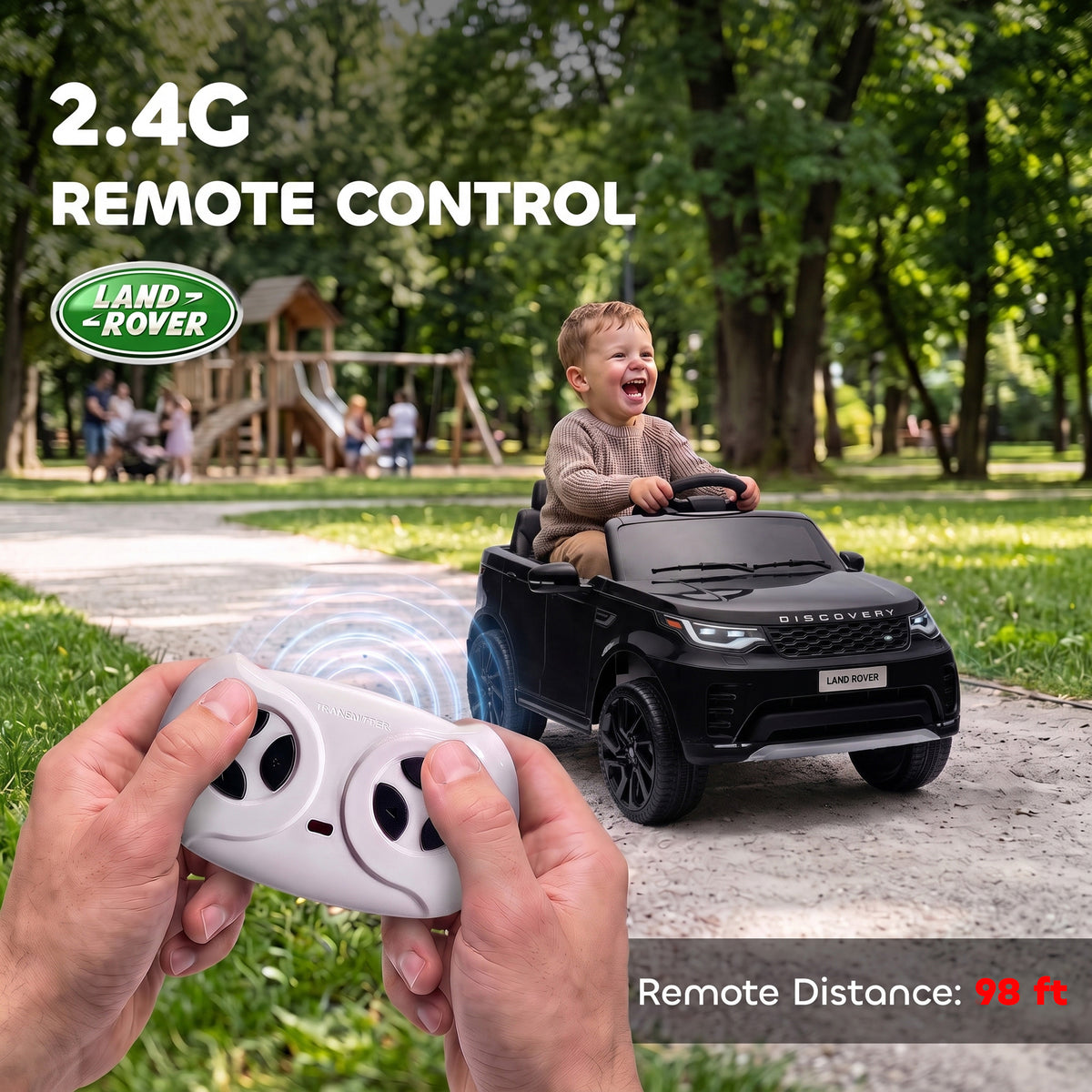 12V Electric Car for Kids, Licensed Land Rover Ride on Car with Parent Remote, Soft Start, 4 Wheel Suspension, Black