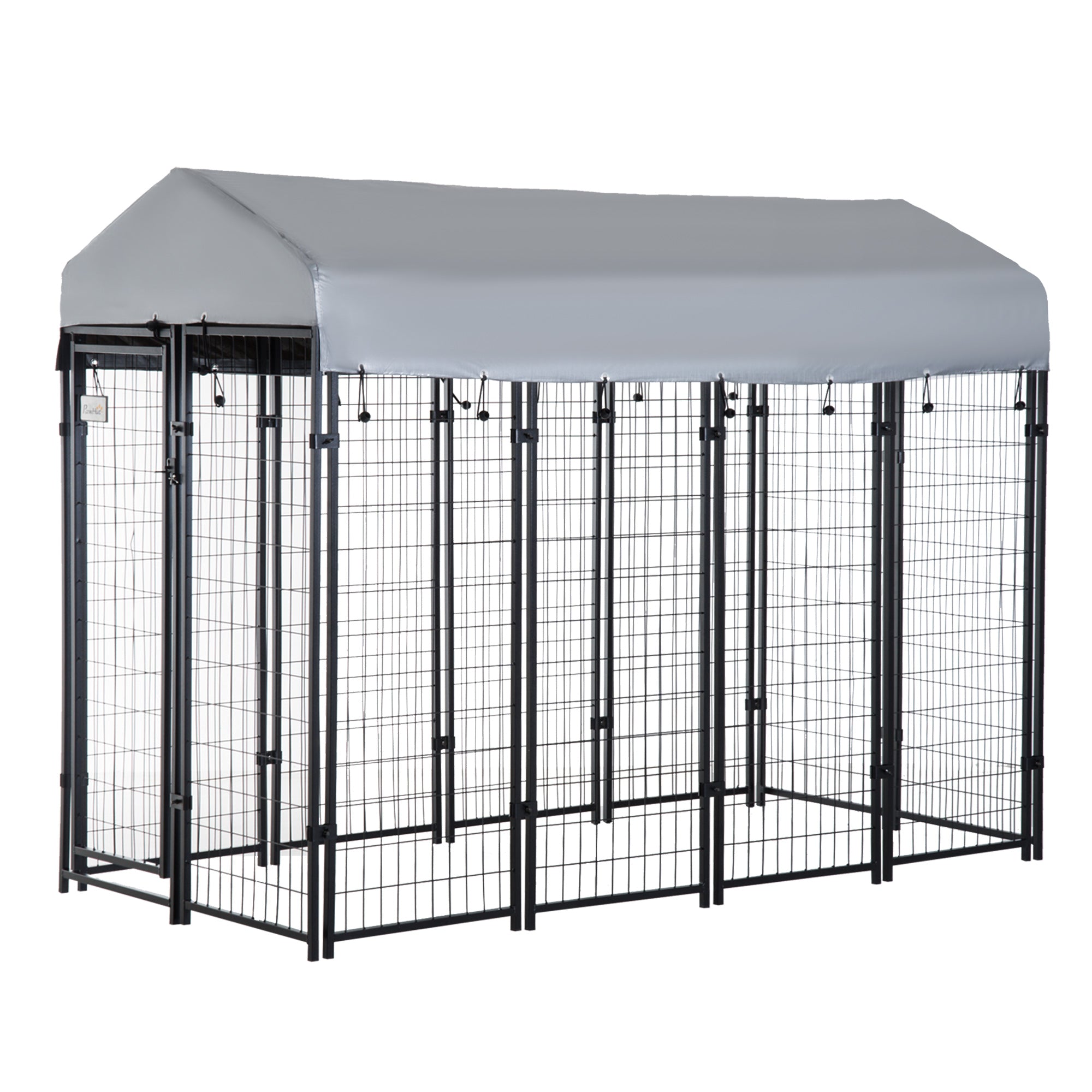 Outdoor Dog Kennel with Roof, 8' x 4' x 6' Heavy Duty Welded Wire Dog Playpen Enclosure with Escape-proof Lock, UV-Resistant & Waterproof Cover, for Large Dogs, Silver - Silver