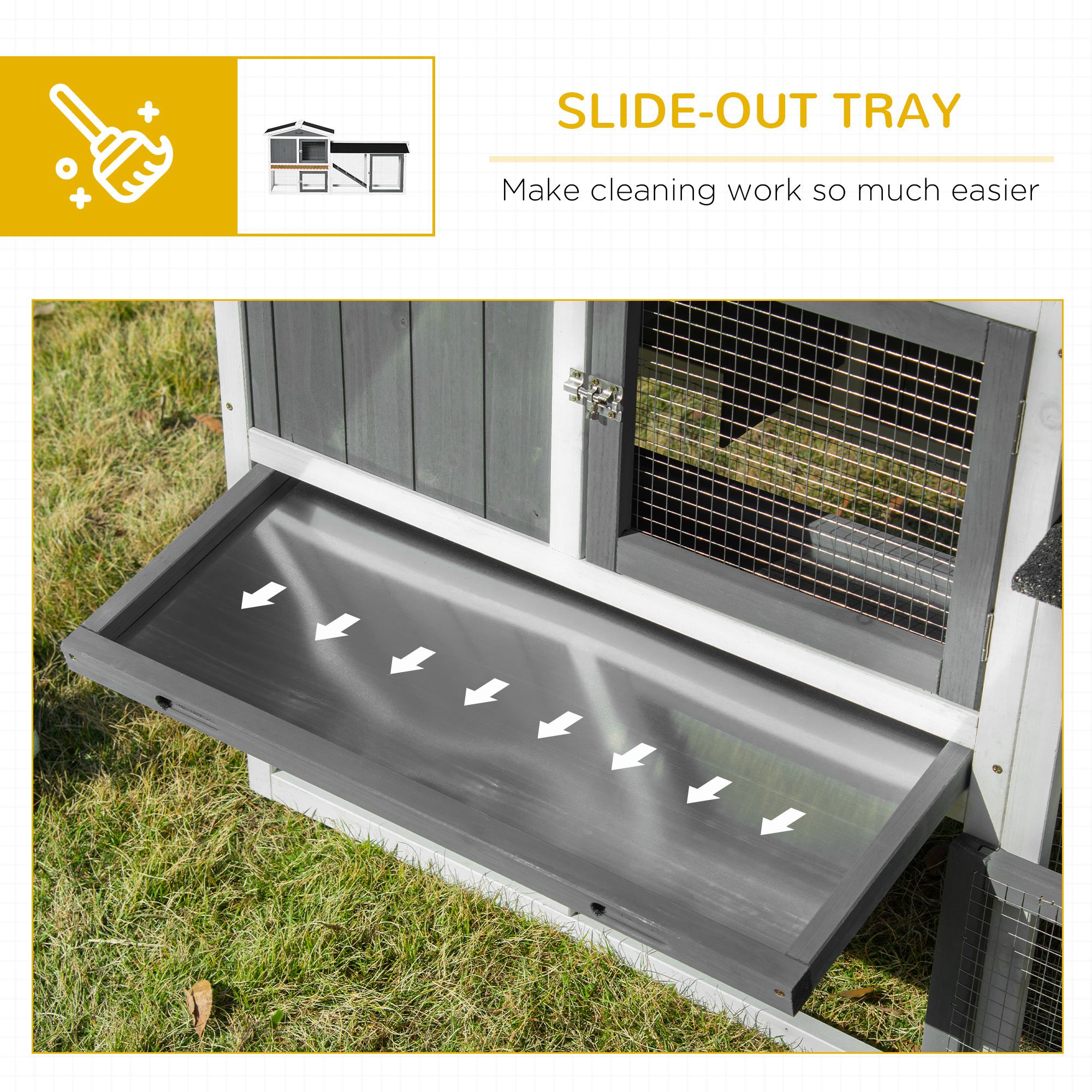 Wooden Rabbit Hutch with Run, Tray, Ramp for 1-3 Rabbits, Guinea Pigs, White - White - Image 5