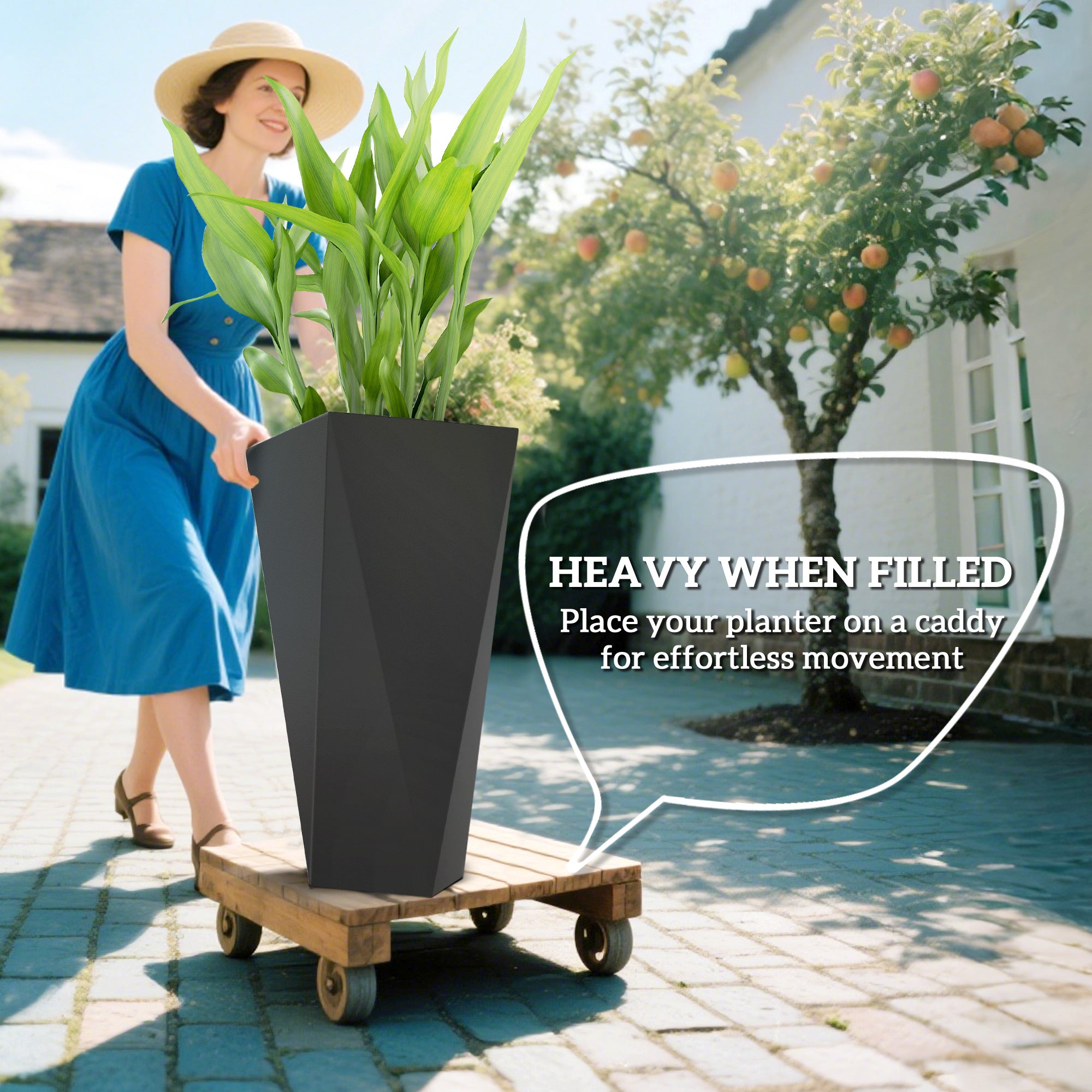Indoor Outdoor Planters Set of 3 MgO Tall Planters Stackable Flower Pots with Drainage Holes for Garden, Balcony, Black - Black - Image 4