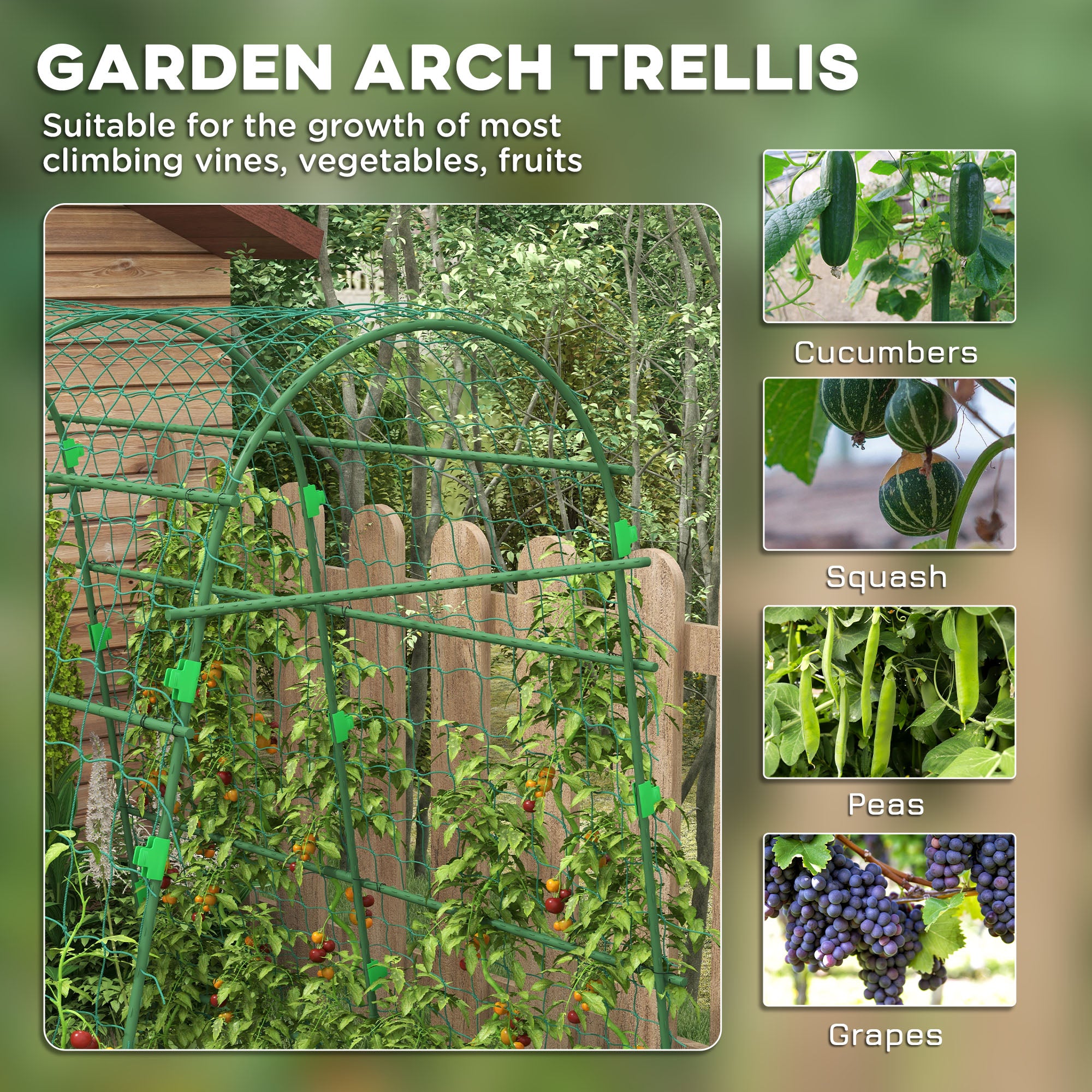 Metal Garden Trellis, Arch Trellis for Climbing Plants Outdoor, A-Frame, with Climbing Net, 57" x 66" x 81", Green - Green - Image 4