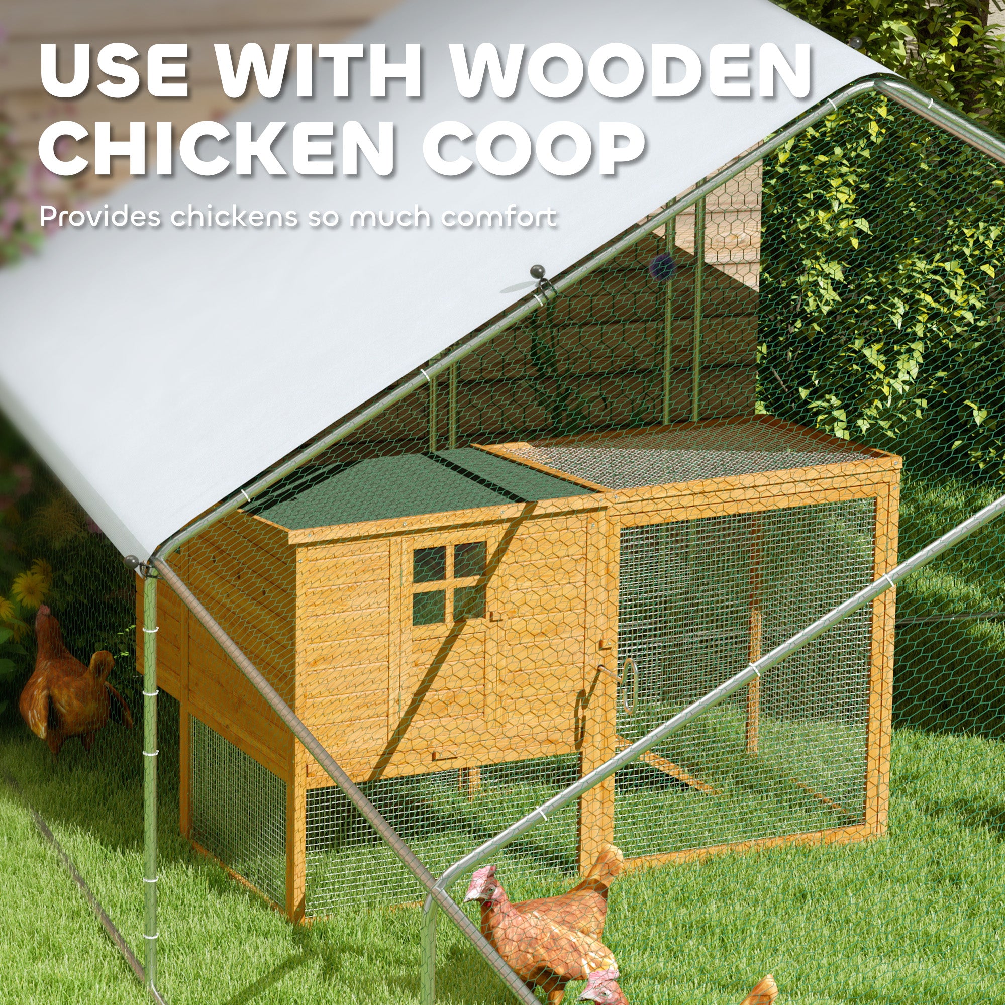 Large Chicken Coop with Waterproof and Anti-UV Cover, Spire Shaped for Outdoor and Yard Farm Use, 9.8' x 32.8' x 6.4' - Silver - Image 5