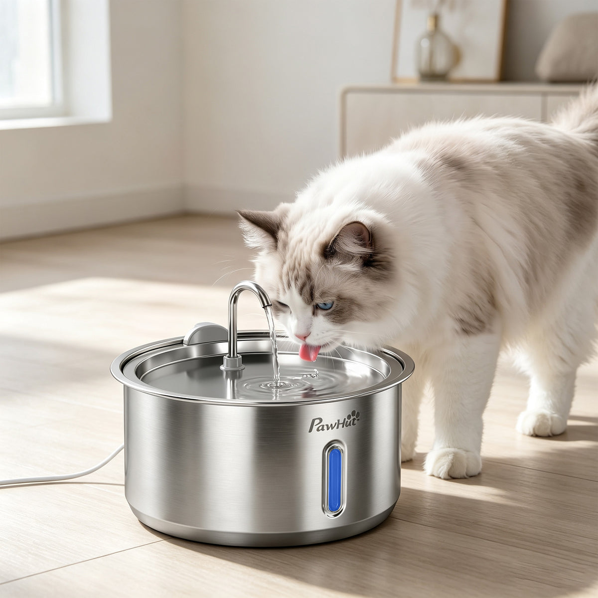 372 oz/11L Cat Water Fountain with Stainless Steel, 4-Stage Filtration, Quiet Pump, Visual Level Window, Low Water Alert