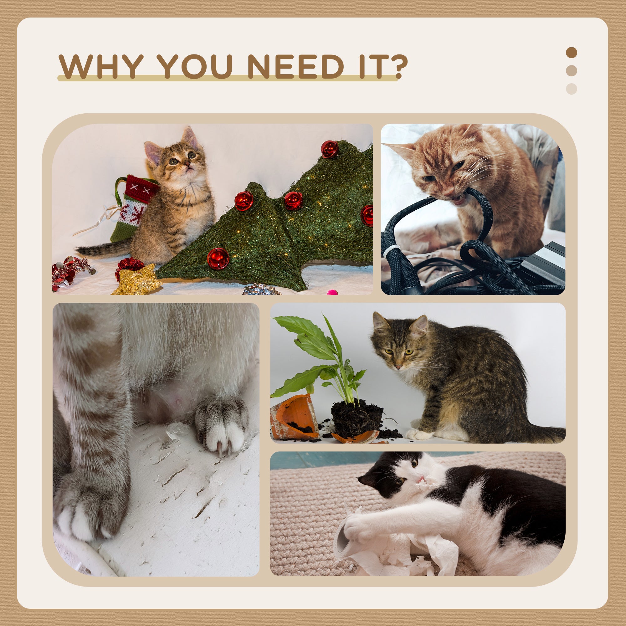 Cat Tree, 3 Level Cat Tower with Scratching Posts, Bed, Condo, Badminton Toys, for Multiple Kittens - Natural - Image 6