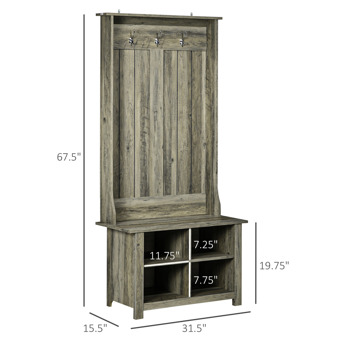 Hall Tree with Shoe Storage Bench Entryway Bench for Living Room, Grey