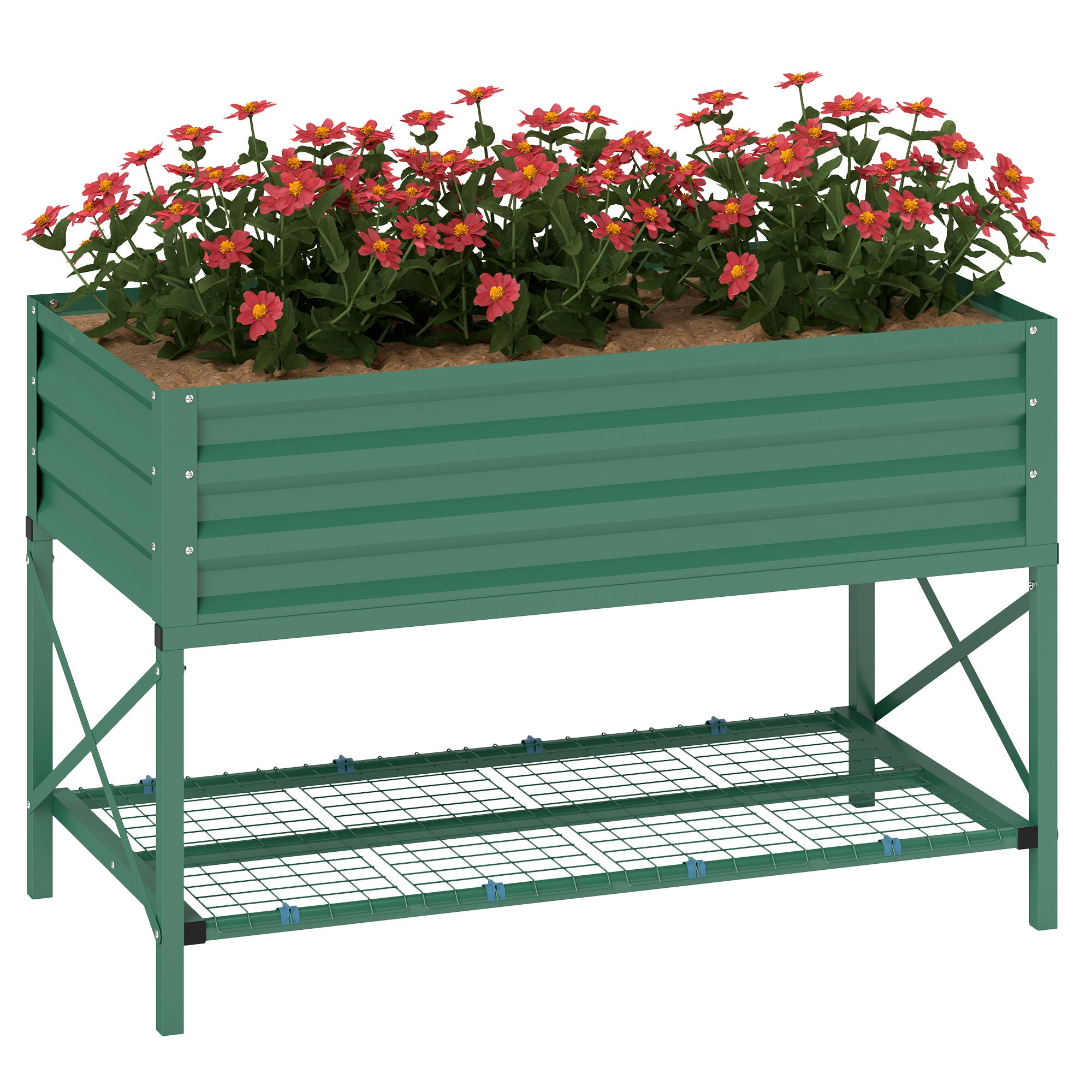 Galvanized Raised Garden Bed, Metal Planter Box with Legs, Storage Shelf and Bed Liner, Green - Green
