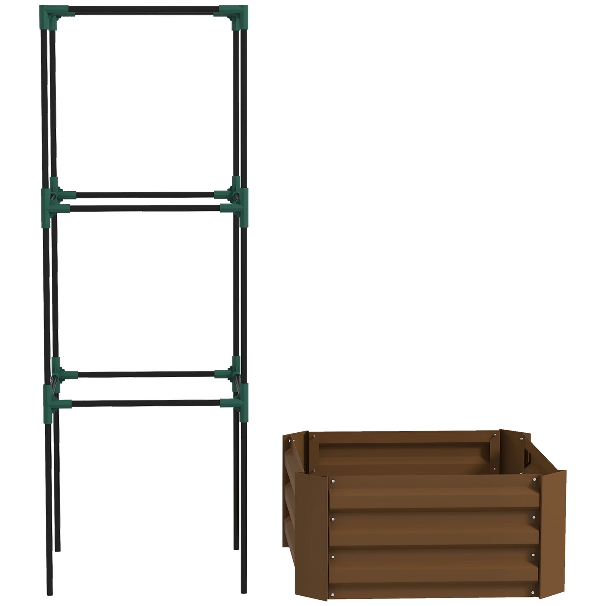 Galvanized Planter Box, 24" x 24" x 55" Raised Garden Bed with Tomato Cage for Climbing Vines, Brown - Brown