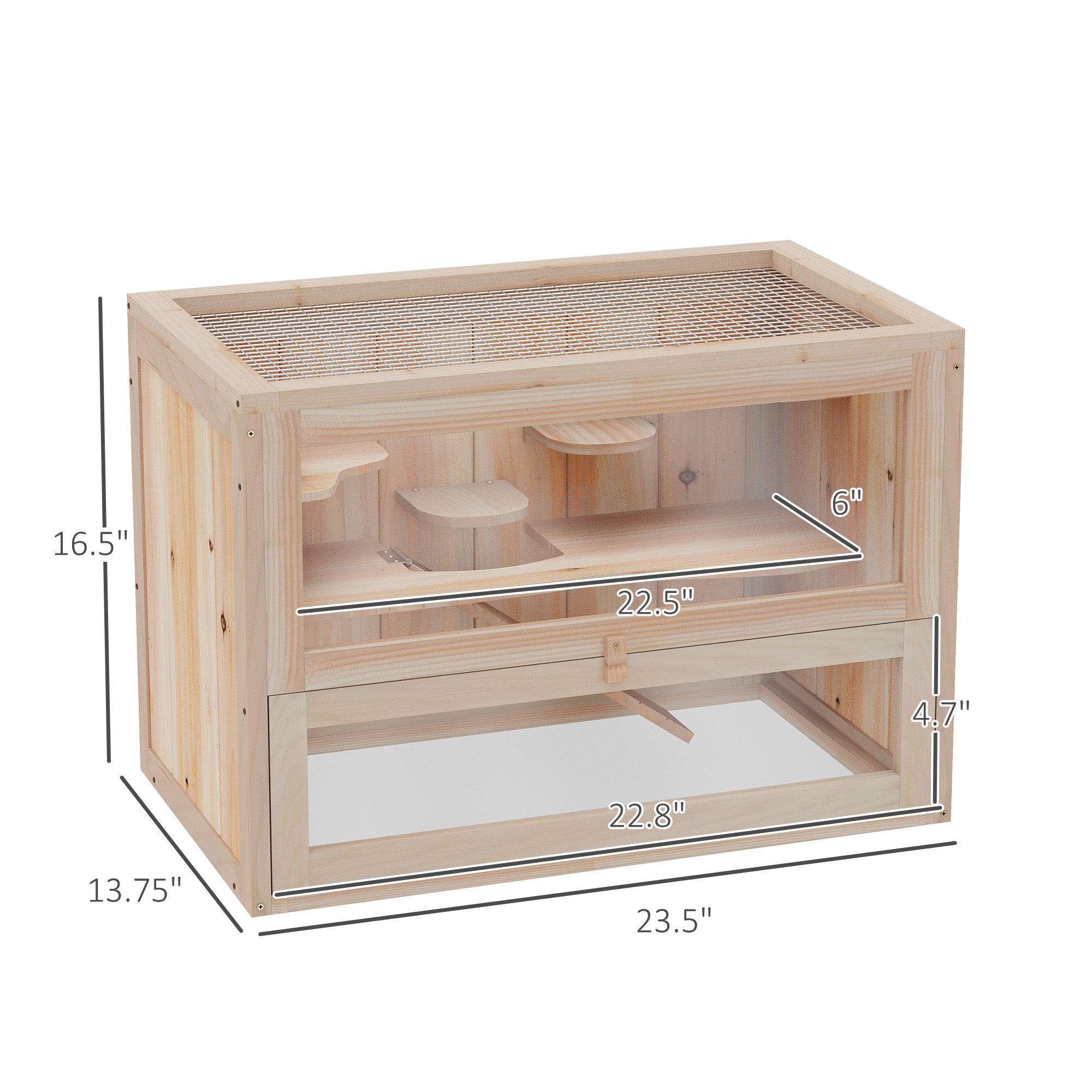 2-Level Hamster Cage Mice and Rat House, Small Animal Habitat for Guinea Pigs, Chinchillas with Openable Top, Front Door, Shelf and Ladder, Natural - Nature wood - Image 3