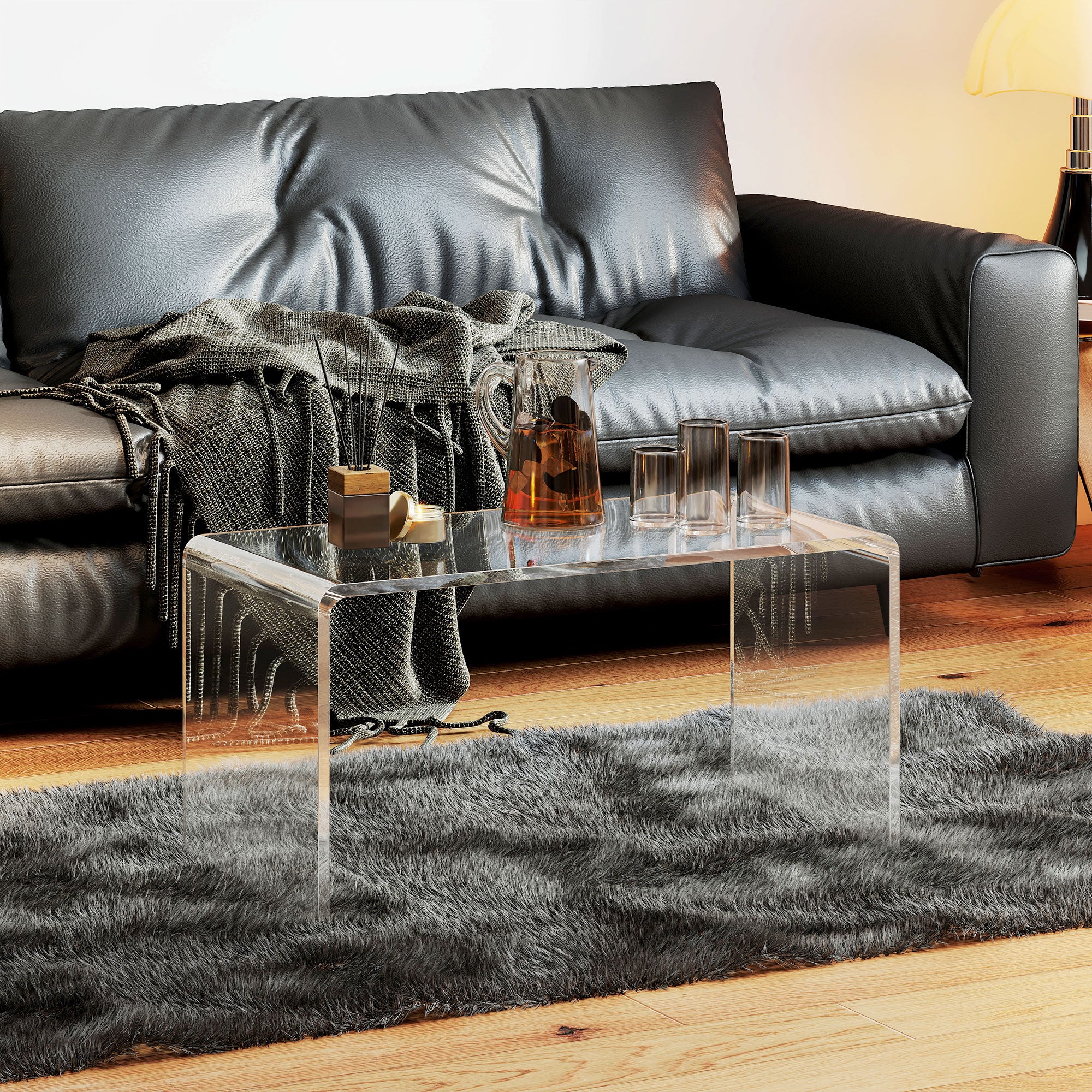 32" Acrylic Coffee Table, 0.6" Thick Rectangle Waterfall Center Table for Living Room, Modern, No Assembly Required, Clear