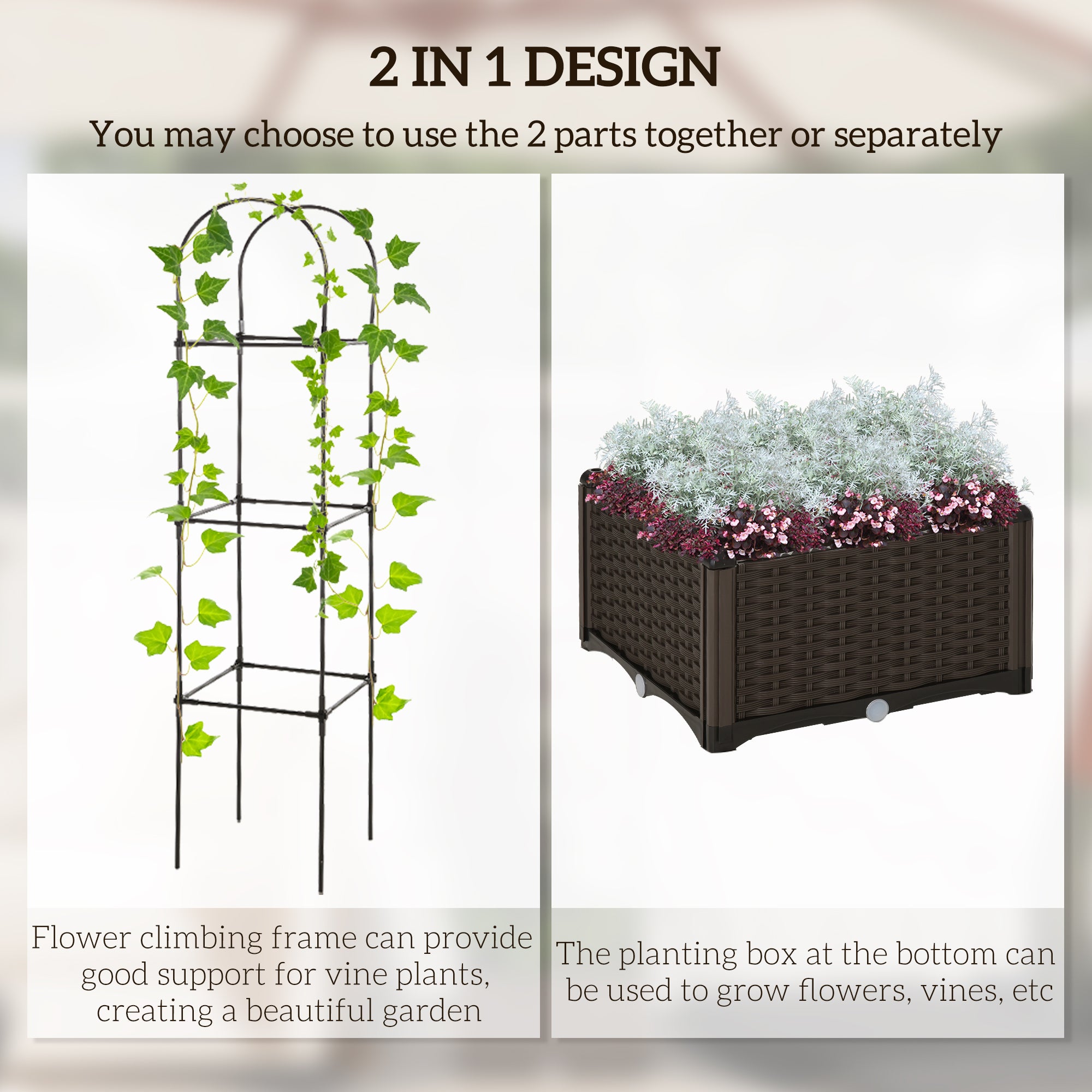 Raised Garden Bed with Trellis, Self-Watering Planter Box, 69.7" Tomato Planters for Climbing Plants Vegetable Vine Flowers - Brown - Image 5