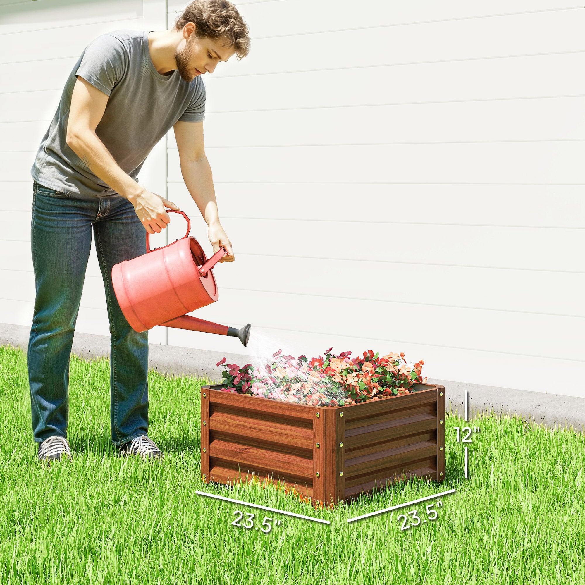 2 Piece Galvanized Raised Garden Bed, 2' x 2' x 1' Metal Planter Box for Growing Vegetables, Flowers, Herbs, Succulents, Brown - Brown - Image 3