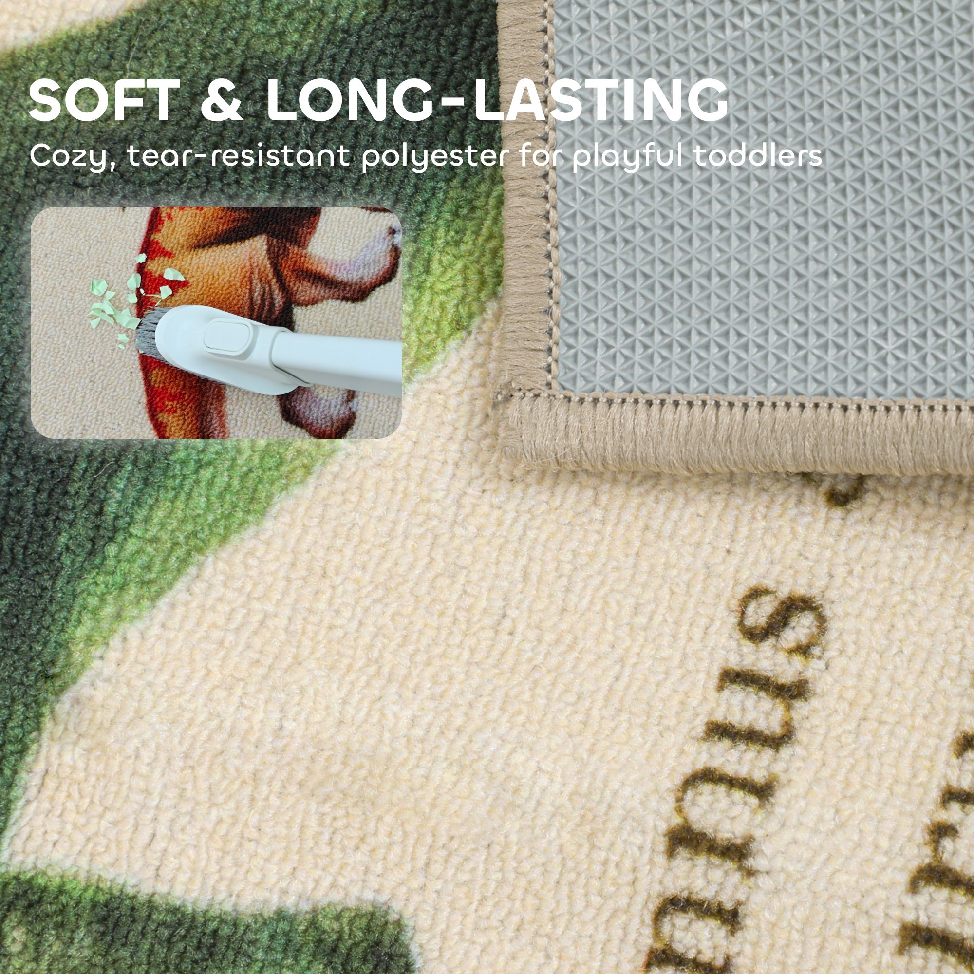 Large Play Mat 79" x 59", Crawling Mat for Toddlers, Living Room and Bedroom with Dinosaur Pattern, Khaki