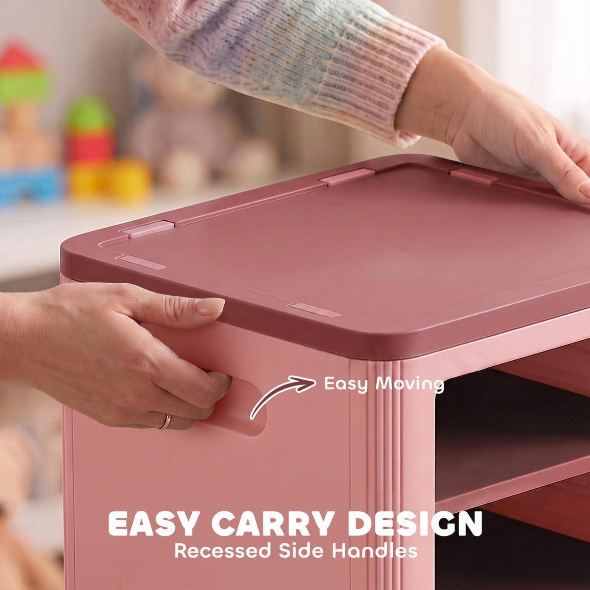 Toy Storage Organizer, 3 Tier Adjustable Toy Storage Cabinet Dustproof HDPE Plastic, Transparent Door, Pink