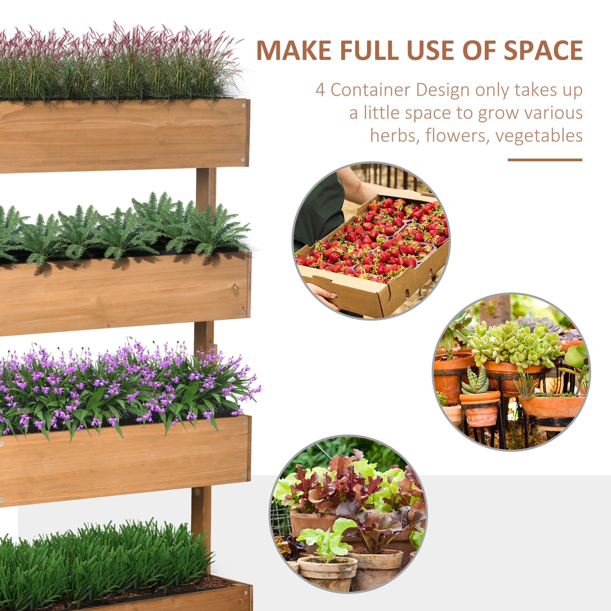 Vertical 4 Tier Raised Garden Bed, Wooden Planter Box, Self-Draining with Bed Liner for Indoor Outdoor Flowers, Vegetables and Herbs, Orange - Orange - Image 4