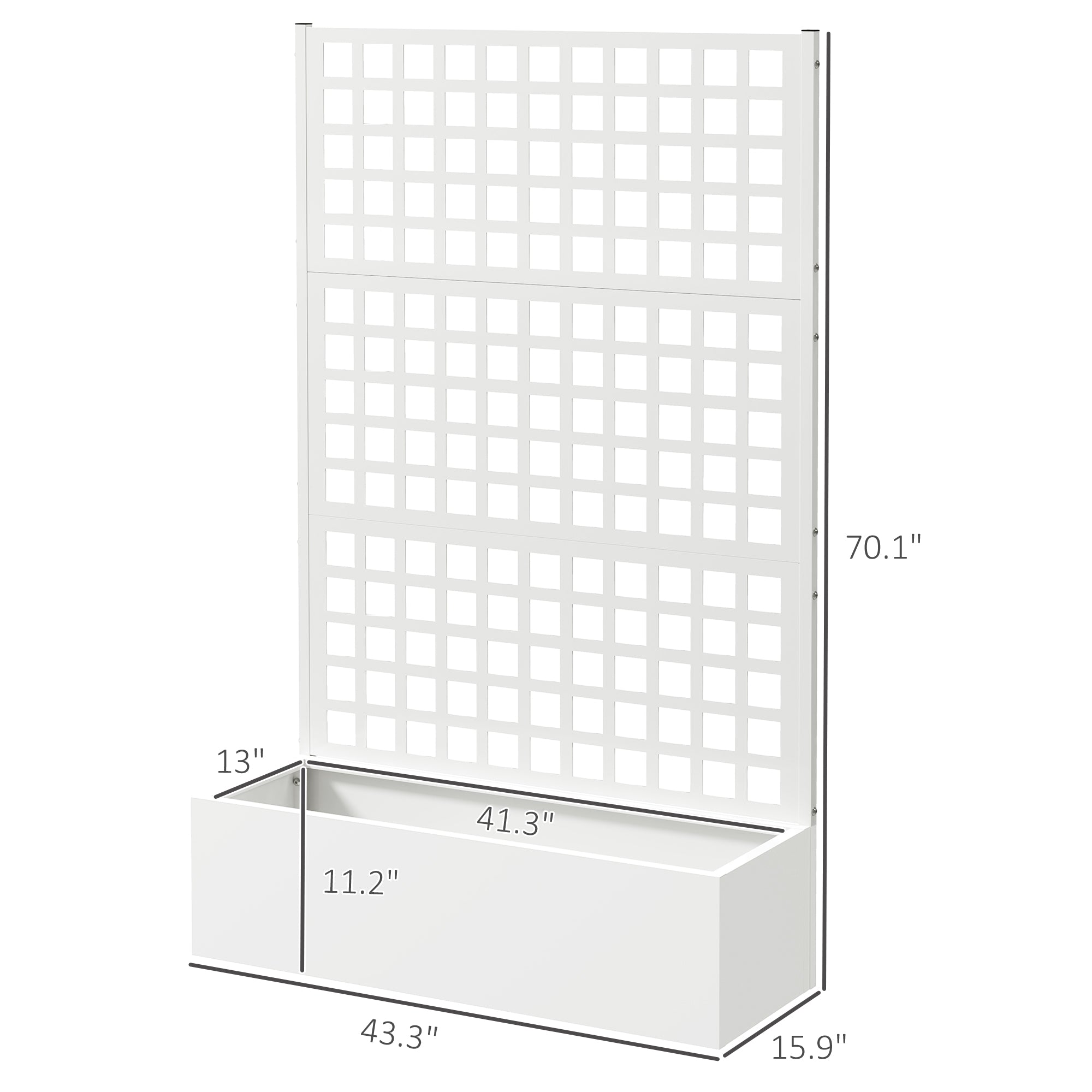 Galvanized Raised Garden Bed Planter Box with Trellis for Climbing Plants, Vegetable, Vines, 43" x 16" x 70", White - White - Image 3