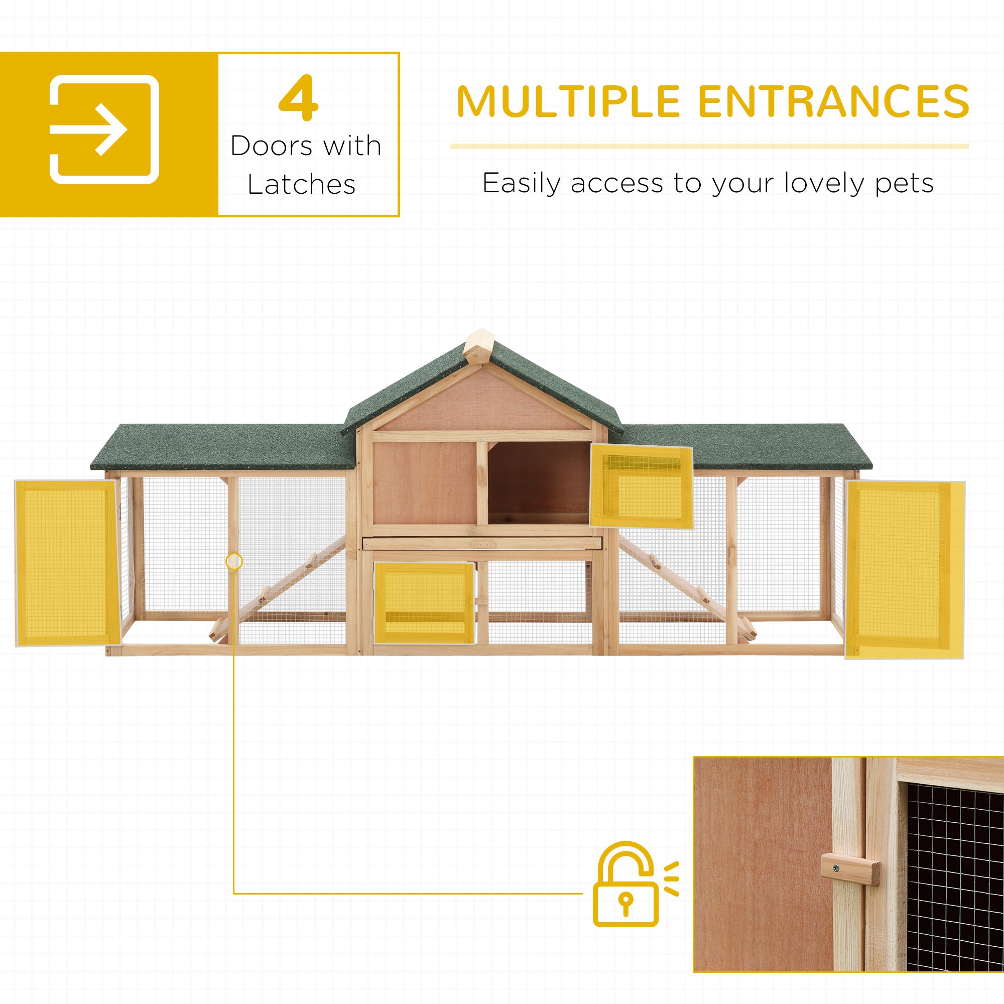Rabbit Cage Outdoor, Rabbit House 83" 2 Story Deluxe XL Wooden Rabbit Hutch Big Bunny Cage w/ Ladder and Run - Natural - Image 4