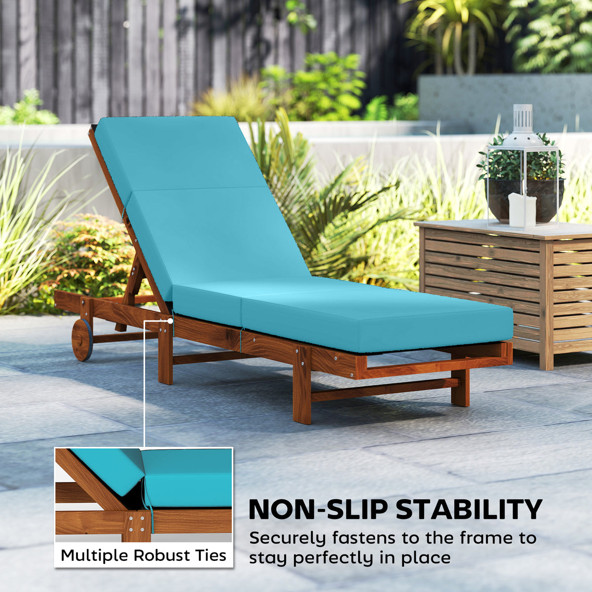 Chaise Lounge Cushion, 4" Thick Outdoor Lounge Chair Cushion with Ties for Patio, 21" x 72", Blue