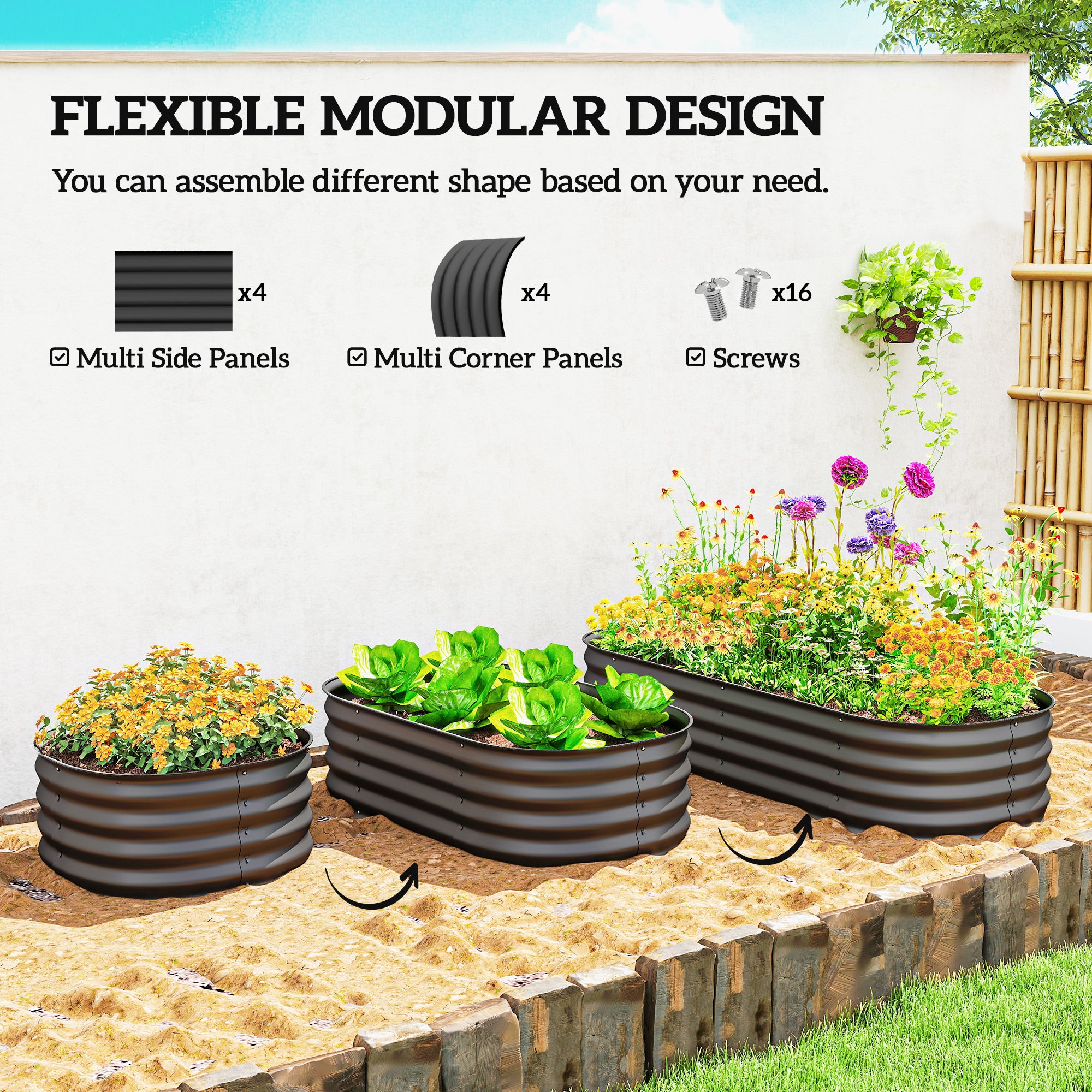4.9' x 2' x 1' Galvanized Raised Garden Bed Kit, Metal Planter Box with Safety Edging, Dark Gray - Dark Gray - Image 4