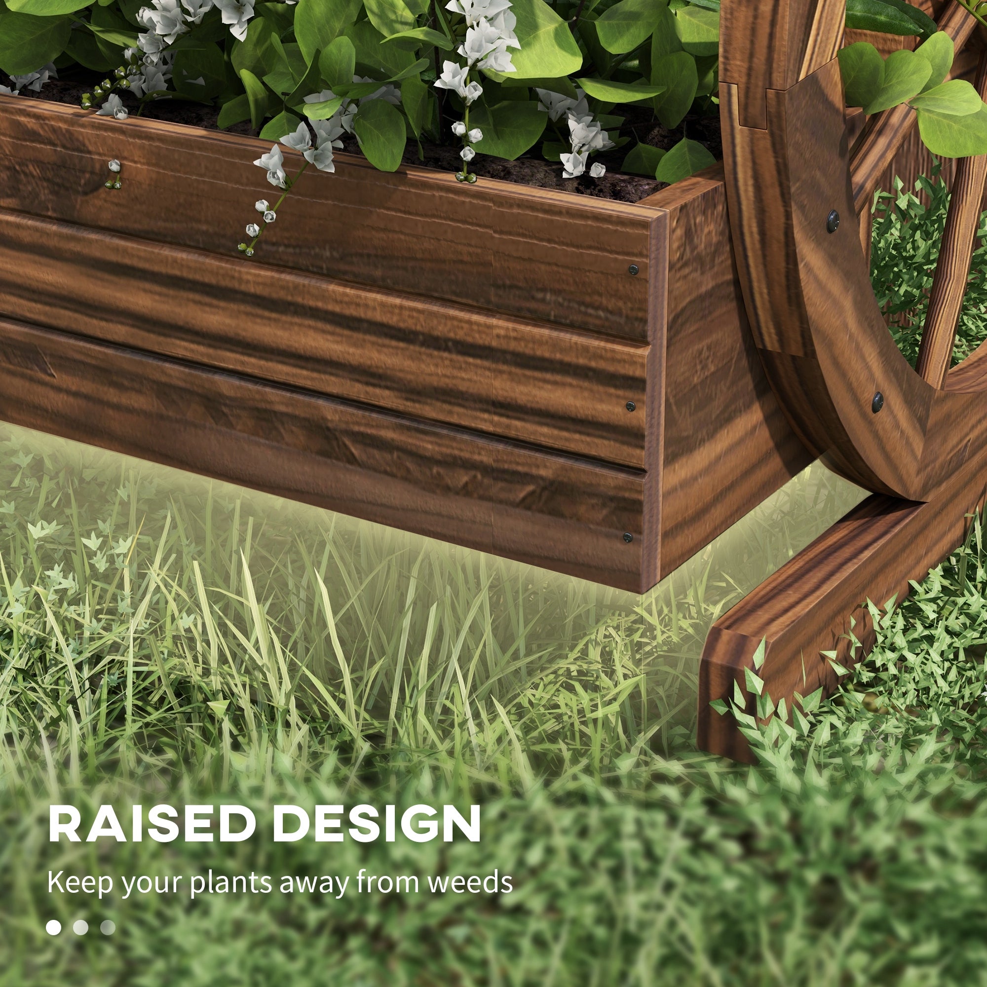 Wooden Wagon Planter Box, 3-Tier Raised Garden Bed, for Vegetables Flowers Herbs, 25" x 21" x 24" - Carbonized - Image 6