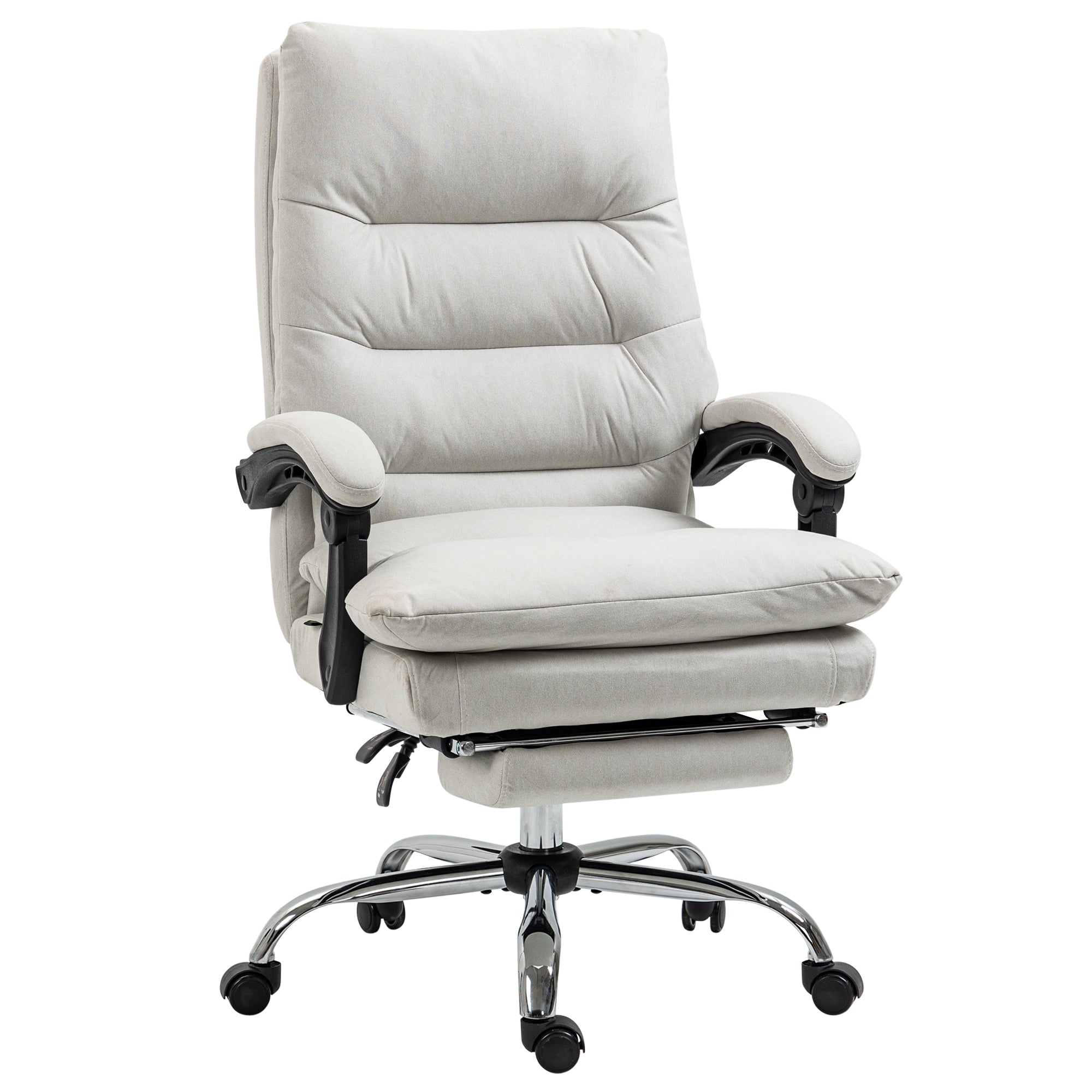 Microfibre Executive Massage Office Chair, Computer Desk Chair, Reclining Chair with Footrest, Double-tier Padding, Swivel Wheels, Cream White