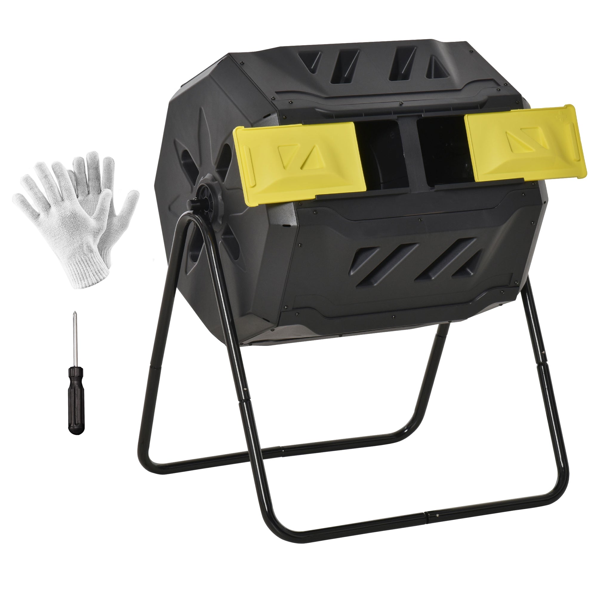 Tumbling Compost Bin Outdoor 360° Dual Chamber Rotating Composter 43 Gallon, Yellow - Yellow