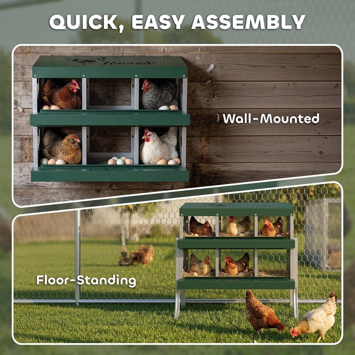 Chicken Nesting Boxes, 6 Compartment Steel Nesting Boxes for Chickens, Wall Mount Egg Laying Boxes with Vented Holes