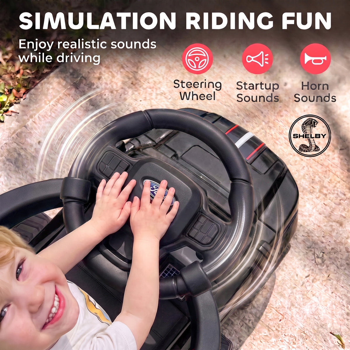 3-in-1 Push Car for 1-3, Licensed Ford Shelby Sliding Walking Car with Parent Handle, Canopy, Guardrail, Storage, Black