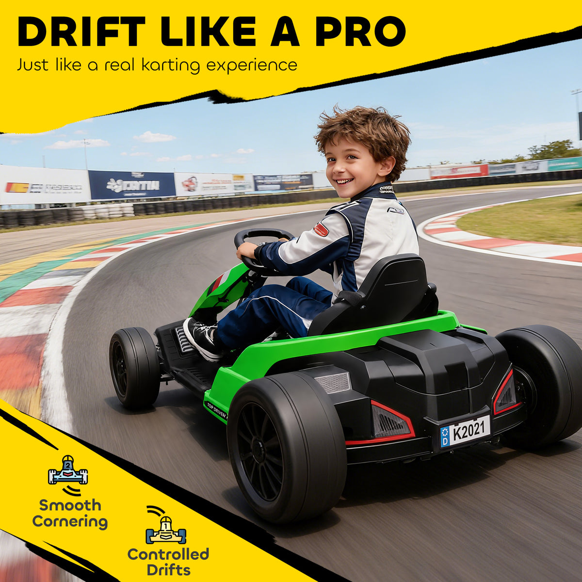 24V Electric Go Kart with Dual 150W Motors, Adjustable Seat & 11.2MPH High Speed, Slow Start, 5-Point Harness, Green