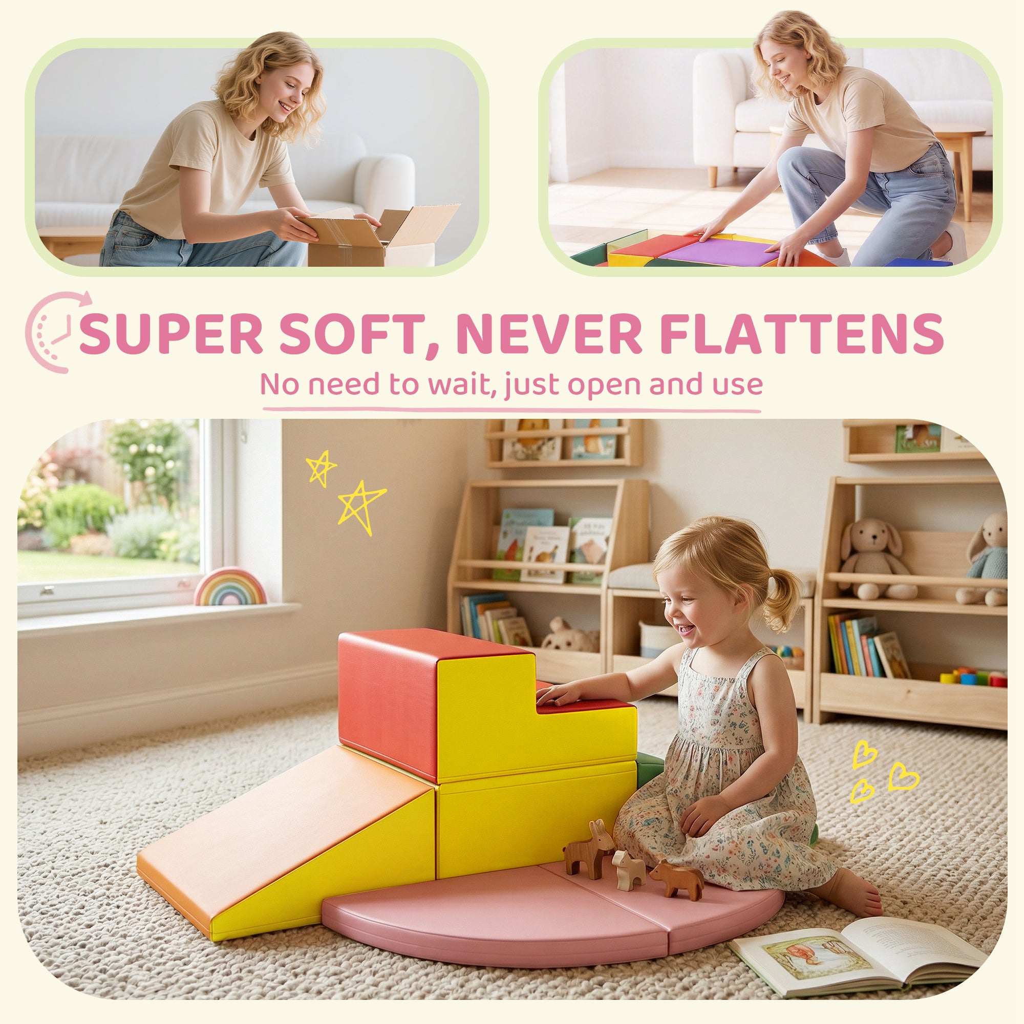 6-Pieces Foam Climbing Blocks for Toddlers 1-3 Years, Soft Play Set for Climb and Crawl, Assorted
