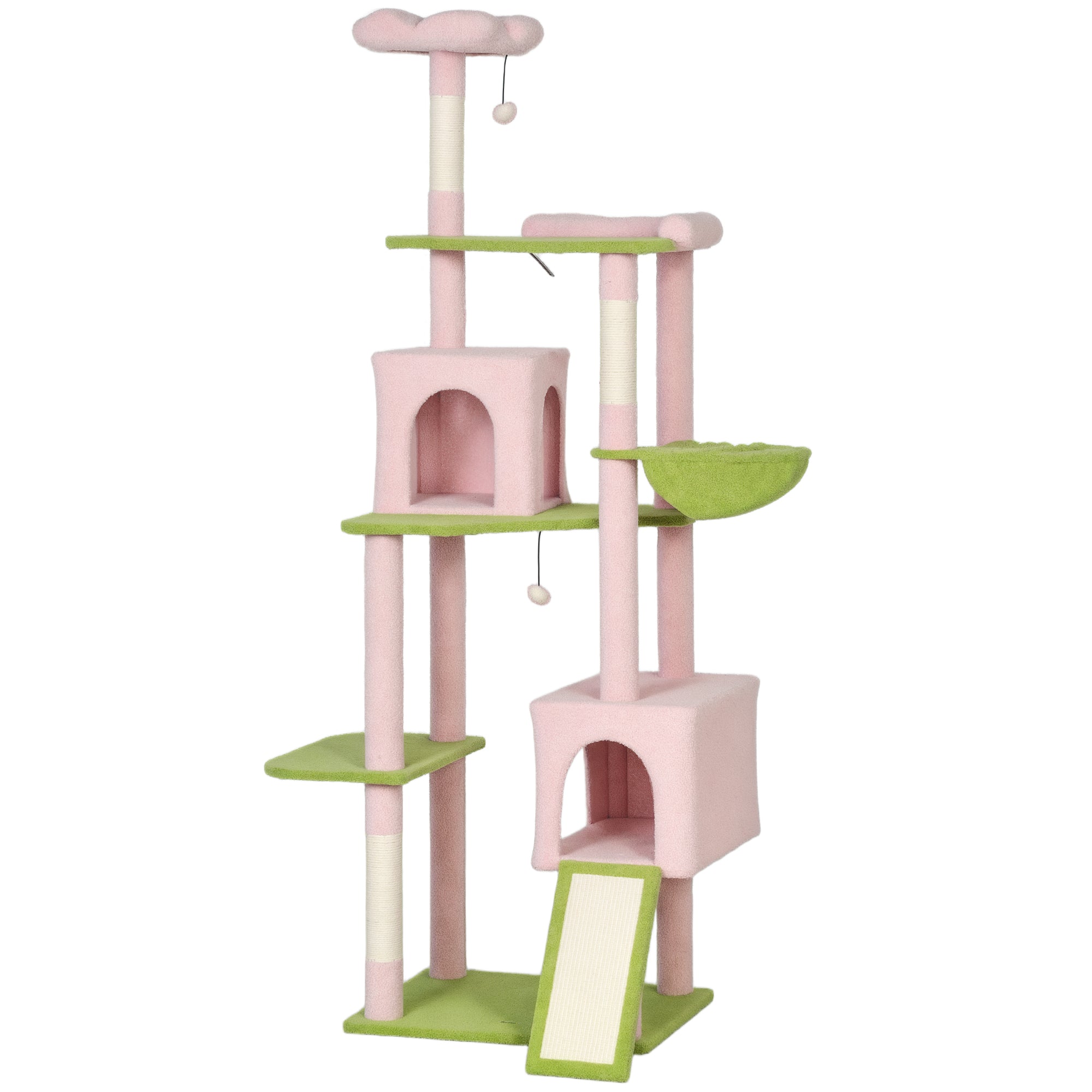74" Flower Cat Tree, Large Cat Tower with Scratching Post & Board for Indoor Cats, Pink - Pink