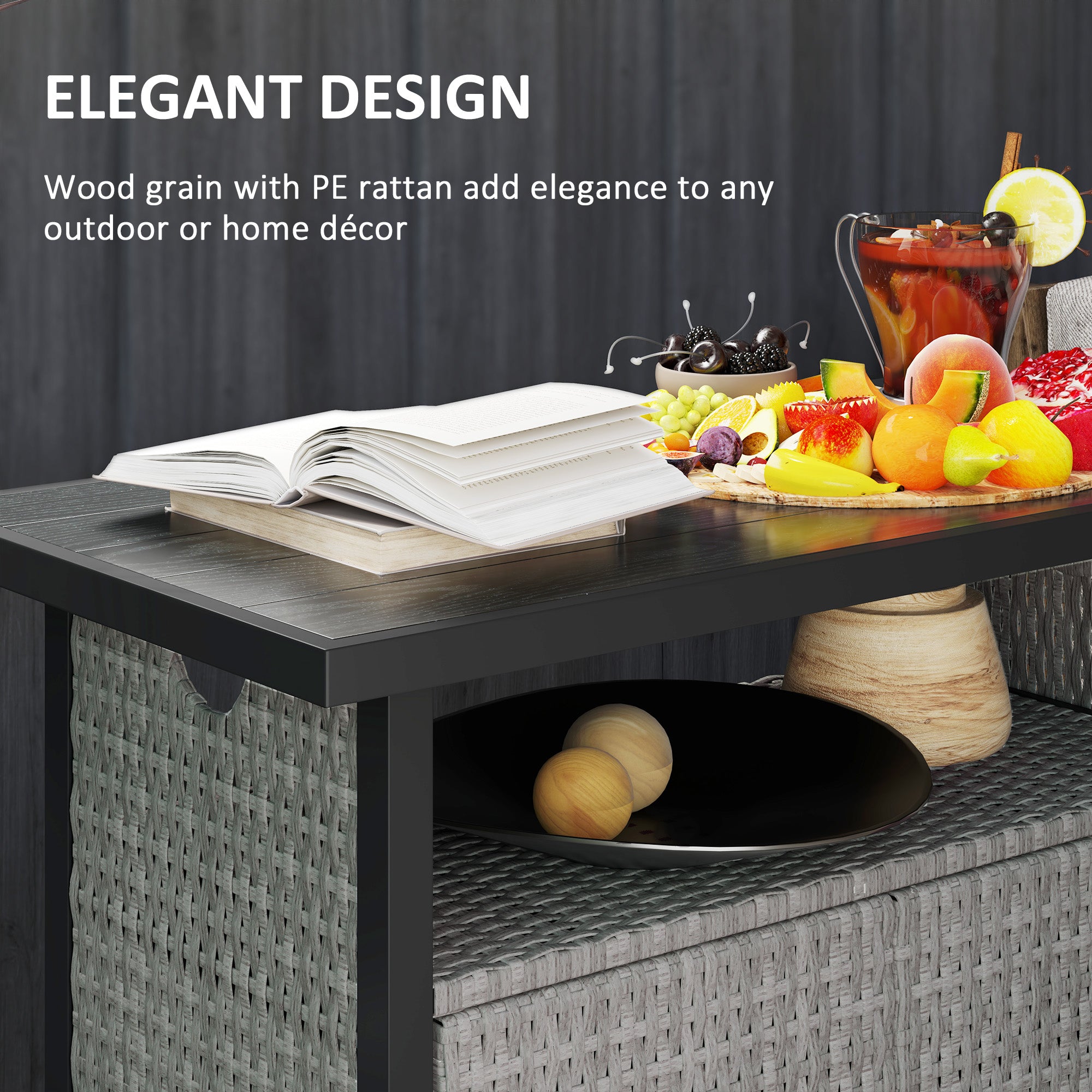 Outdoor Pool Towel Storage Cabinet Organizer, Outdoor Bar Table with Shelf and Cabinet, Pool Towel Holder Pool Valet with Weather-Resistant PE Rattan and Steel Frame, Gray - Gray - Image 7