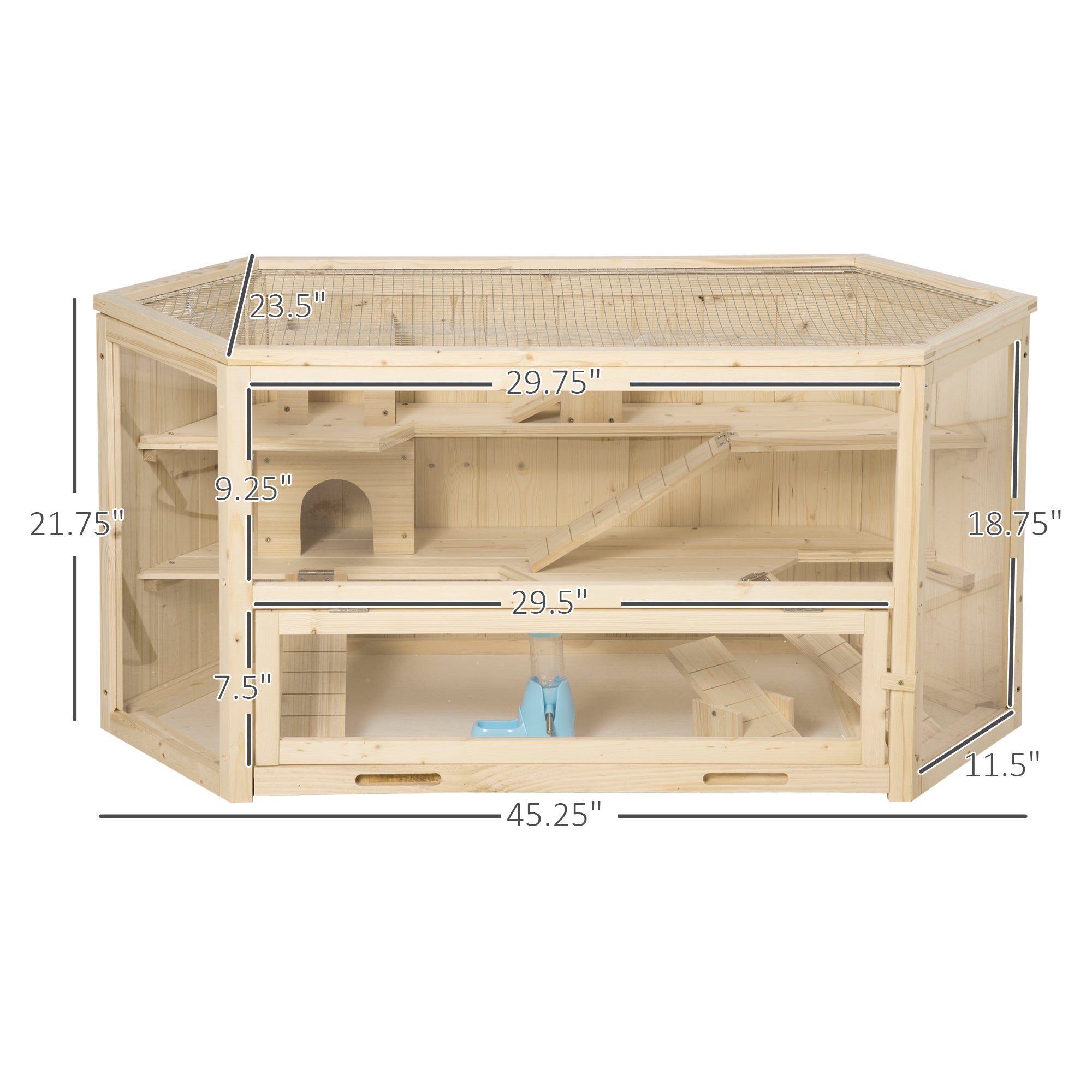 Wooden Large Hamster Cage Small Animal Exercise Play House 3 Tier with Tray, Seesaws, Water Bottle, Activity Center, Natural - Natural Wood - Image 3