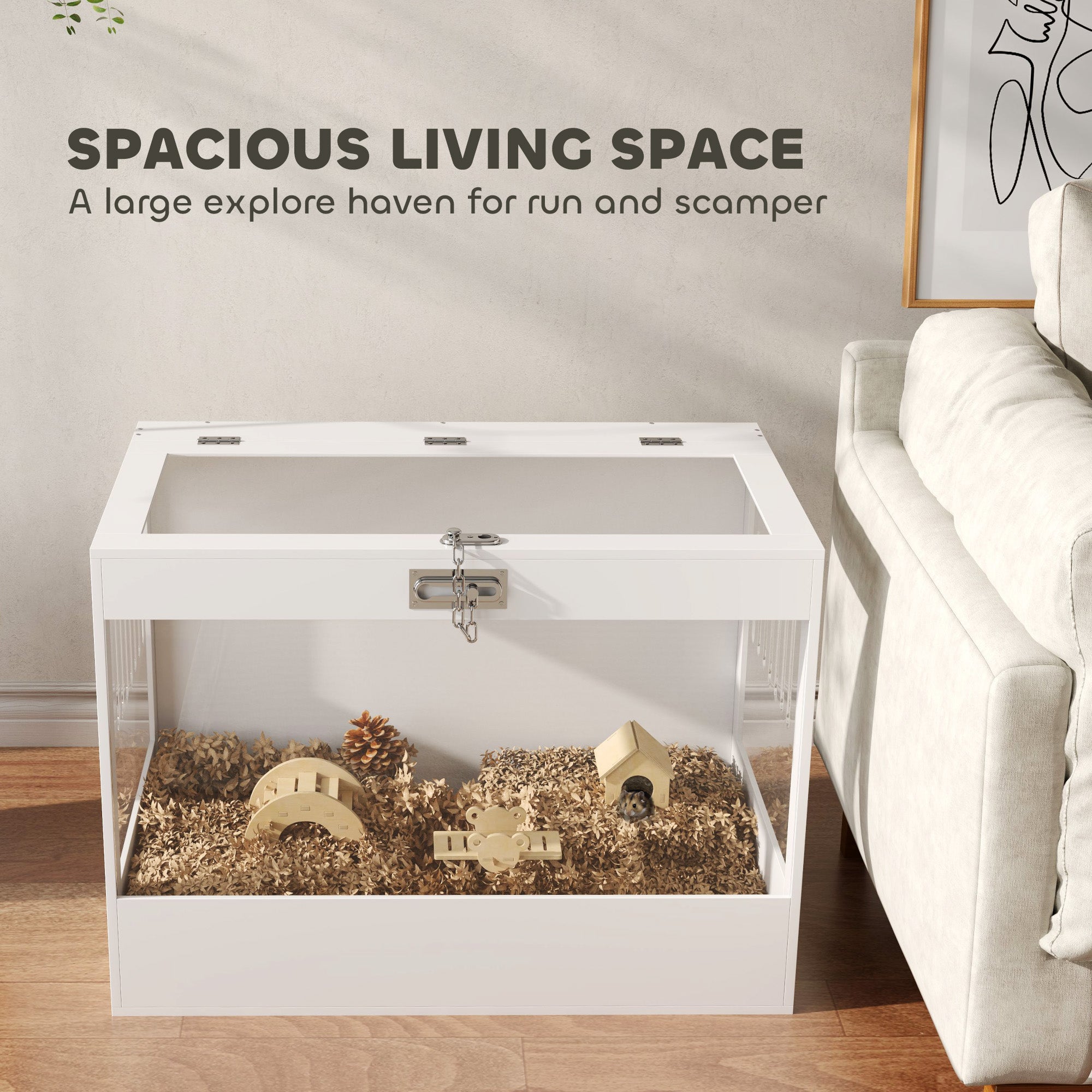 Hamster Cage with Openable Top & Lock, Hut, Transparent Acrylic Panels, Accessories, for Dwarf Hamster Gerbil, White - White - Image 4