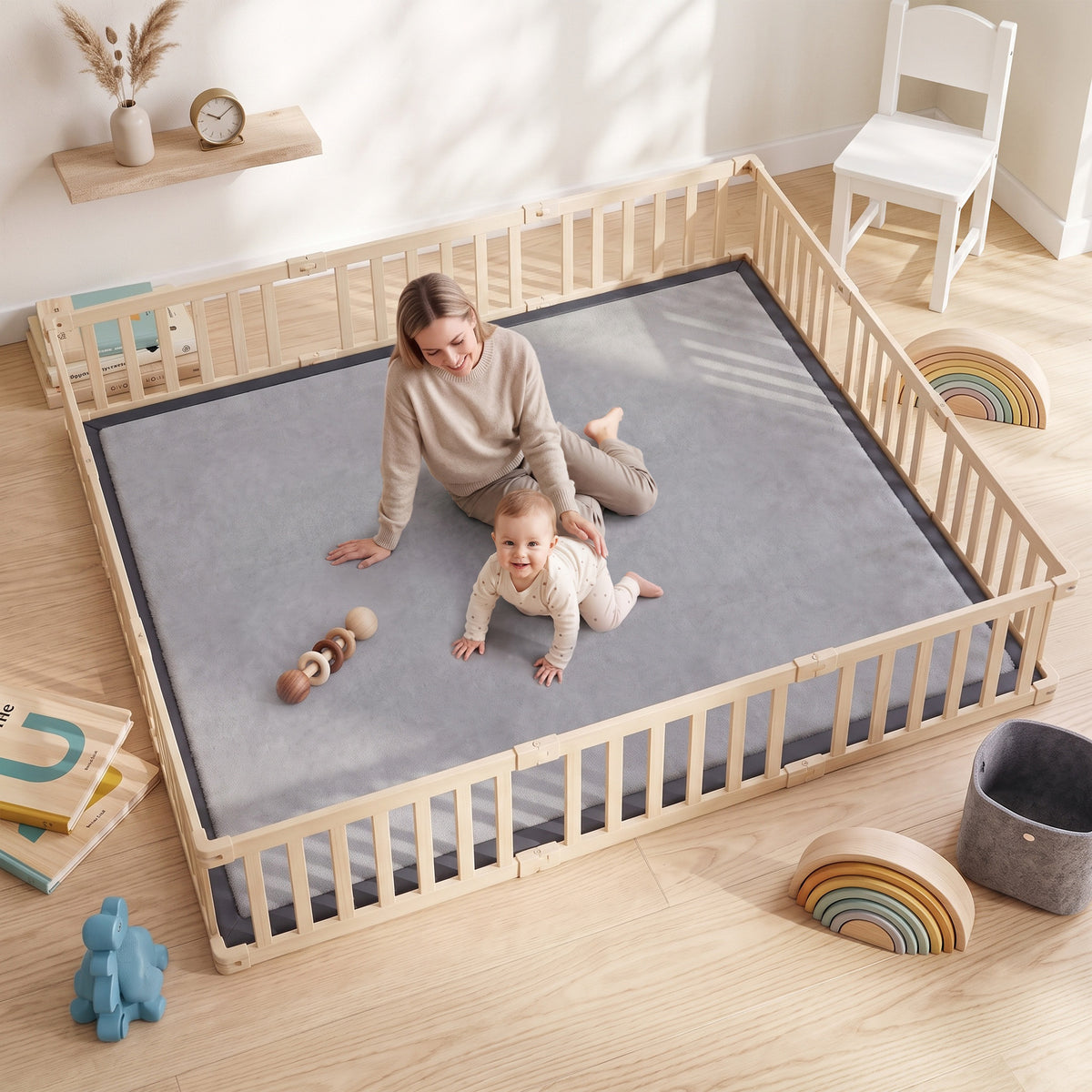 1.2" Thick Baby Play Mat, 71" x 59" Playpen Mat, Non-Slip, Water-Resistant, Soft Flannel for Crawling Playing, Dark Gray