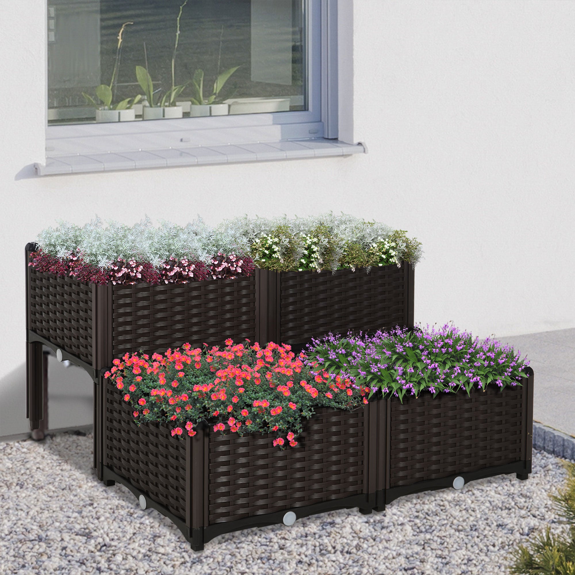 4 Piece Raised Garden Bed with Legs, Planter Box Raised Bed to Grow Flowers, Herbs & Vegetables, Brown - Brown - Image 2