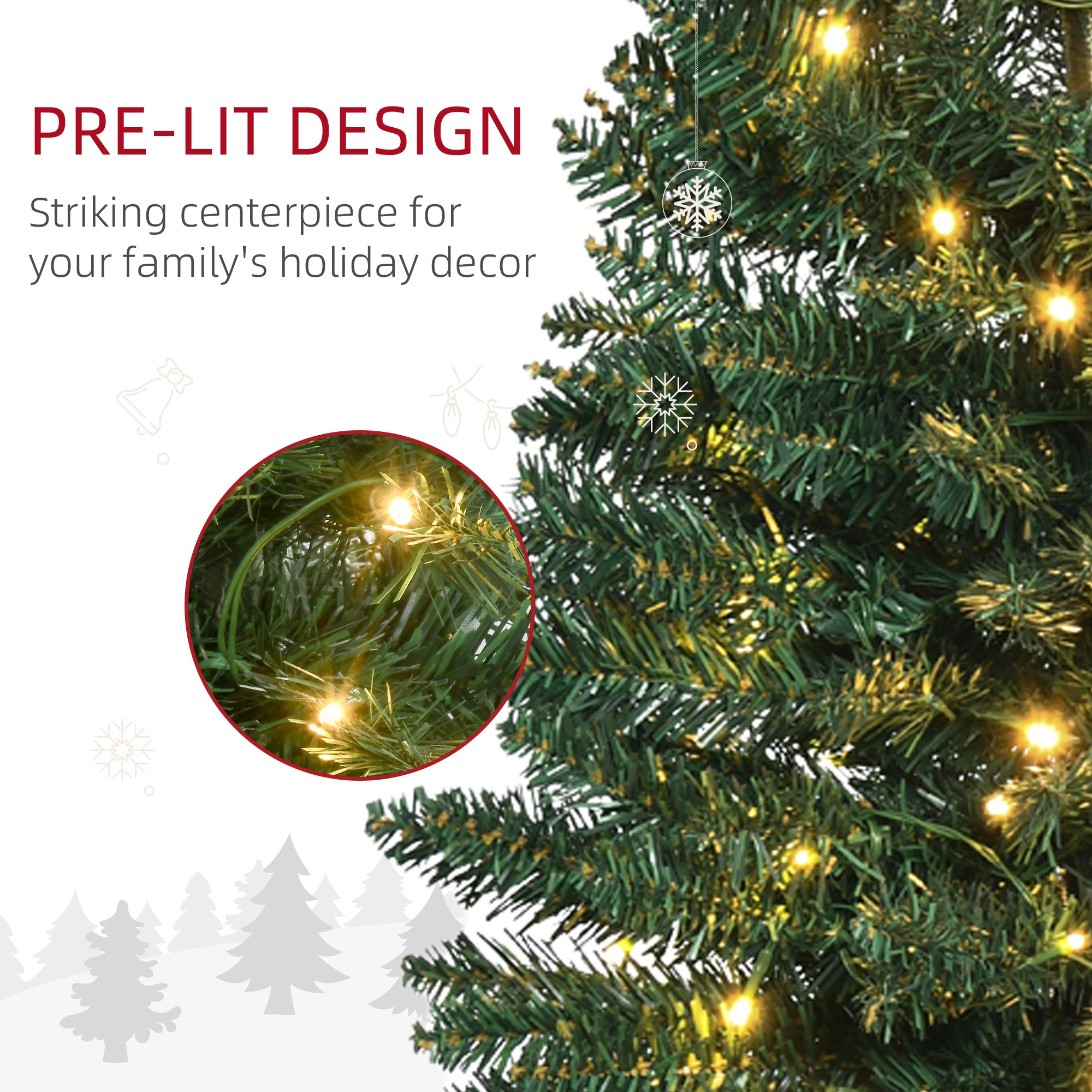 5' Tall Pre-Lit Slim Noble Fir Artificial Pencil Christmas Tree with Realistic Branches, 110 Warm White LED Lights and 294 Tips, Green