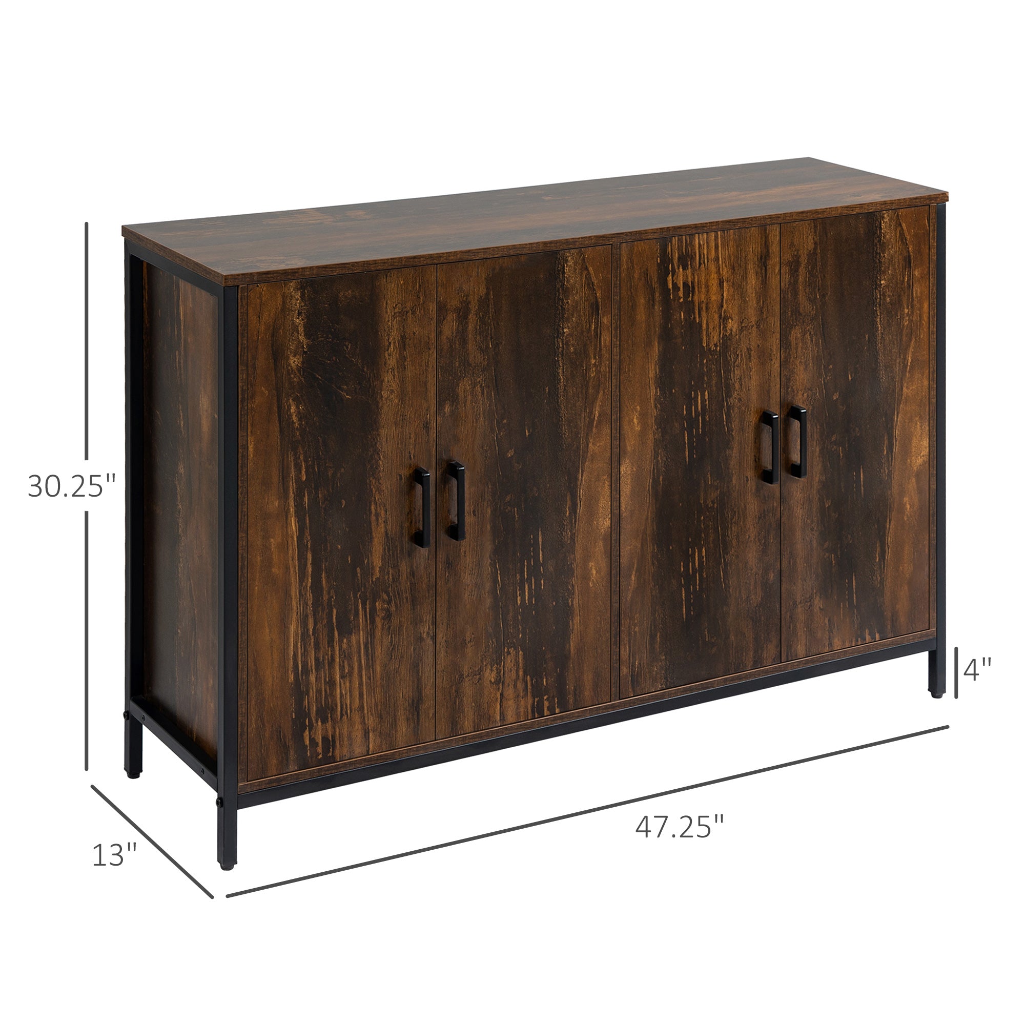 Industrial Sideboard Buffet Cabinet with Doors, Kitchen Cabinet, Coffee Bar Cabinet with Adjustable Shelves, Rustic Brown