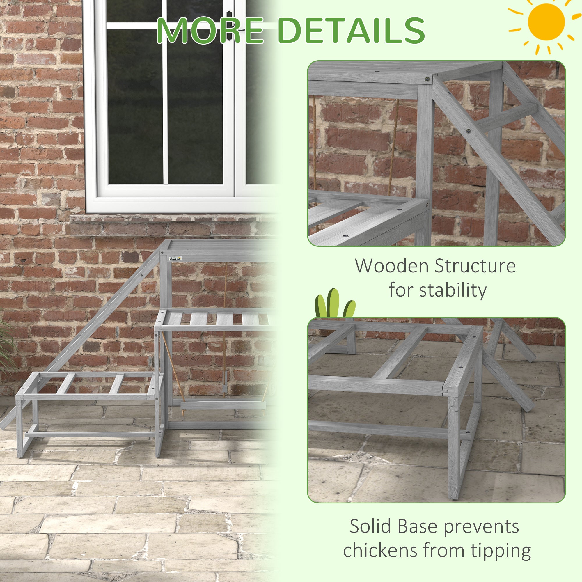 Chicken Roost Toys for Chickens Hens, Coop Accessories with Wood Stand, Ladder Platforms, for 10-15 Chickens - Gray - Image 6