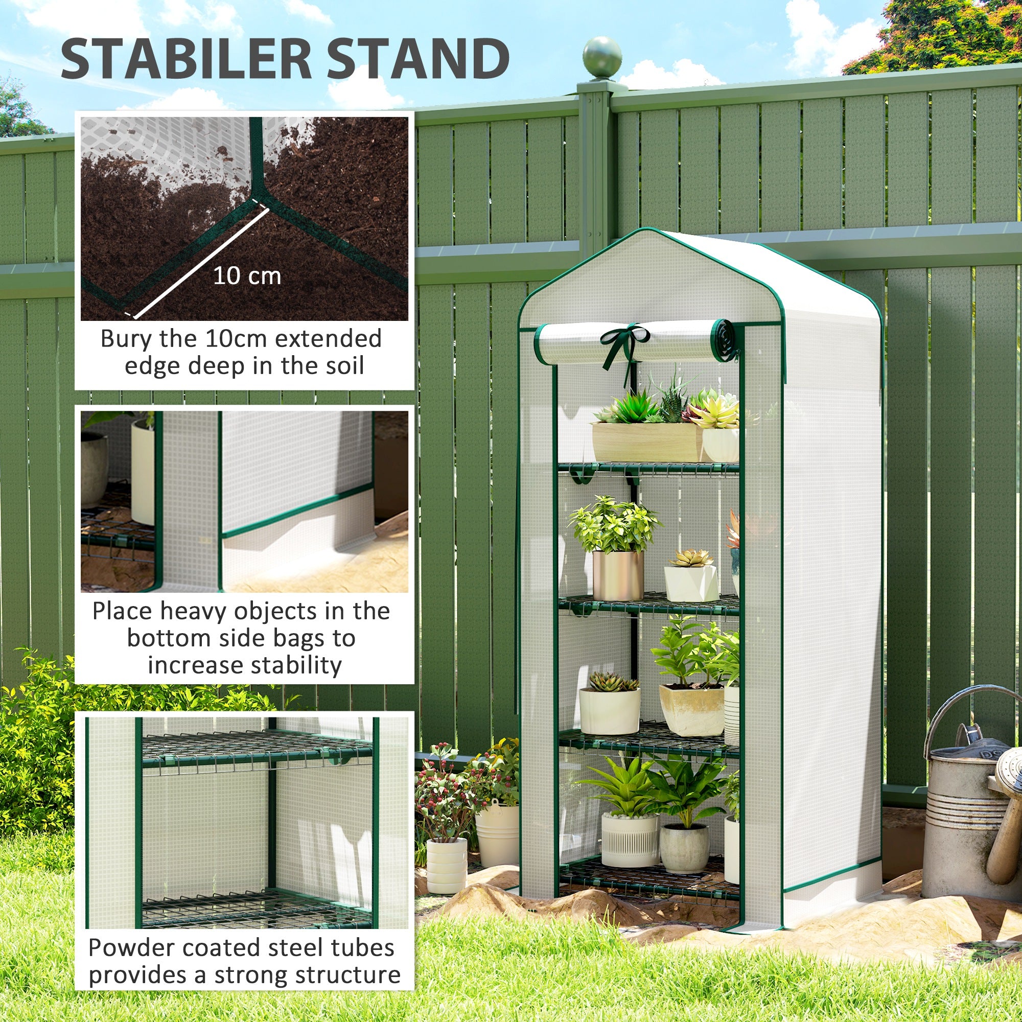 Mini Greenhouse with Screen Roof, 4 Tier Portable Small Greenhouse with High Strength PE Cover, White - White - Image 8
